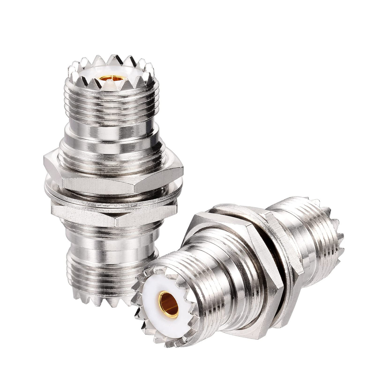 Superbat SO-239 Bulkhead Connector UHF Female Nut Bulkhead Panel Mount Connector, SO239 to SO 239 Adapter for J Pole Antenna 1/4 Wave Antenna etc. 2pcs