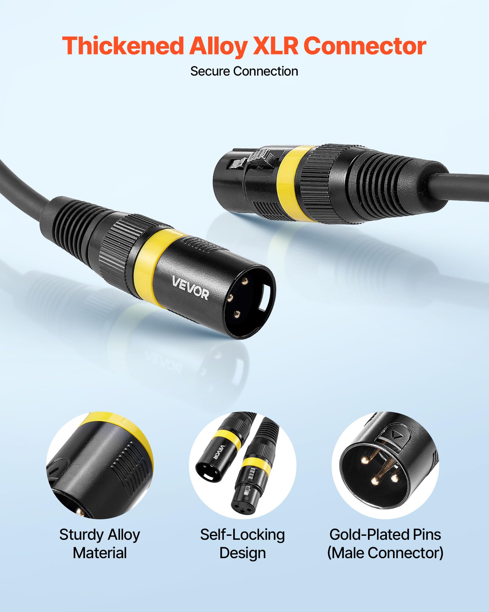 Vevor Xlr Cable 100 Ft, 2 Pack, Shielded Balanced Dmx Male To Female Microphone Cables, Gold-Plated 3-Pin Xlr Mic Speaker Cord W