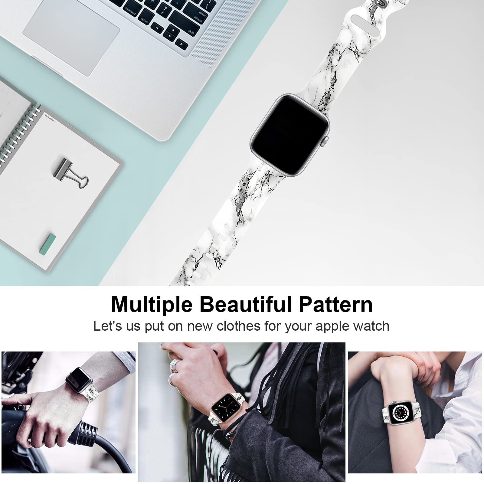 Bxxtpk White Marble Compatible With Apple Watch Band 42Mm 44Mm Soft Silicone Wristbands For Iwatch Series 6/5/4/3/2/1/Se Replace