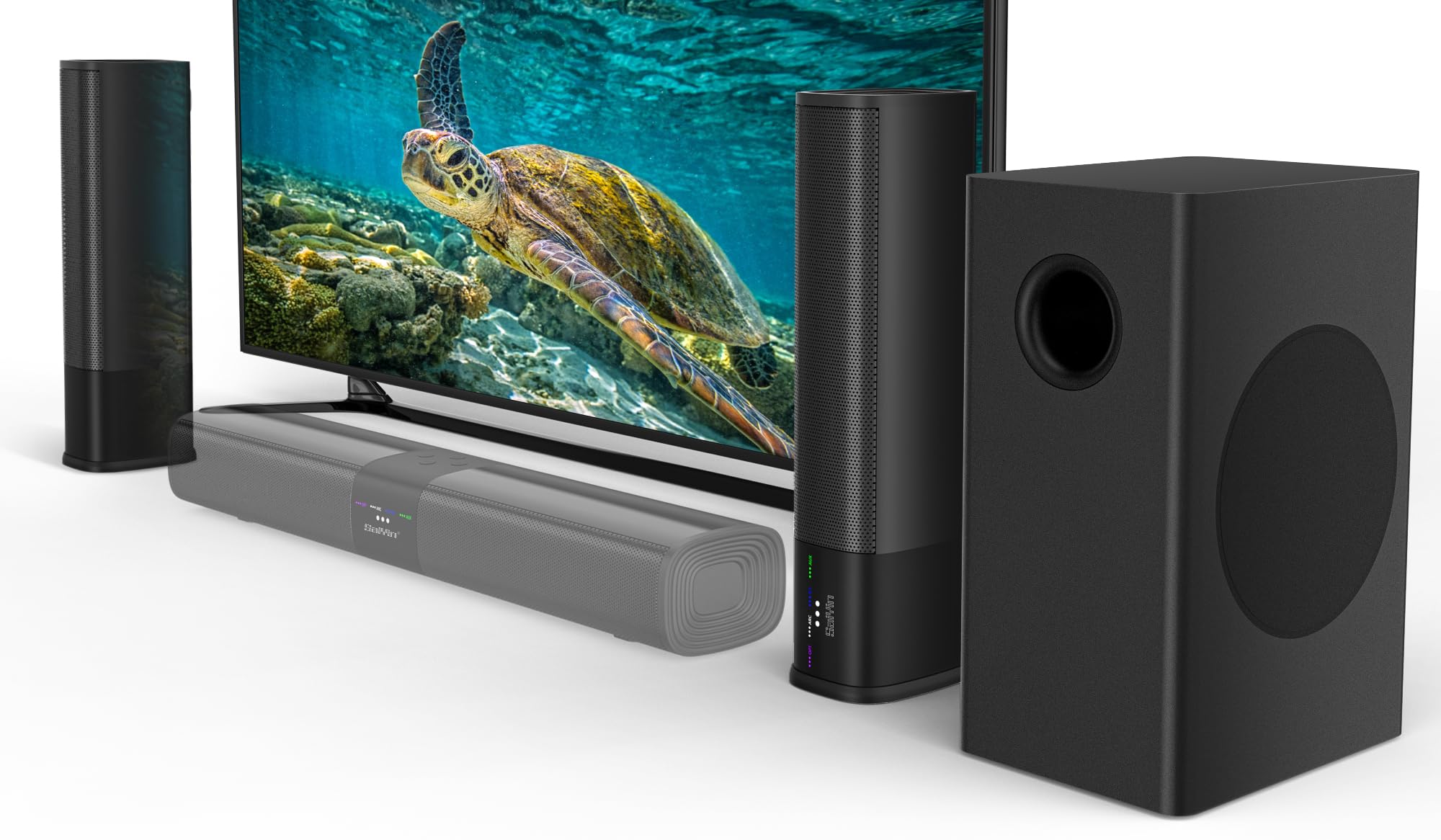 Saiyin Sound Bars For Smart Tv With Subwoofer, Soundbar With Optical/Arc/Aux And Bluetooth Inputs, Surround Sound System With 5.