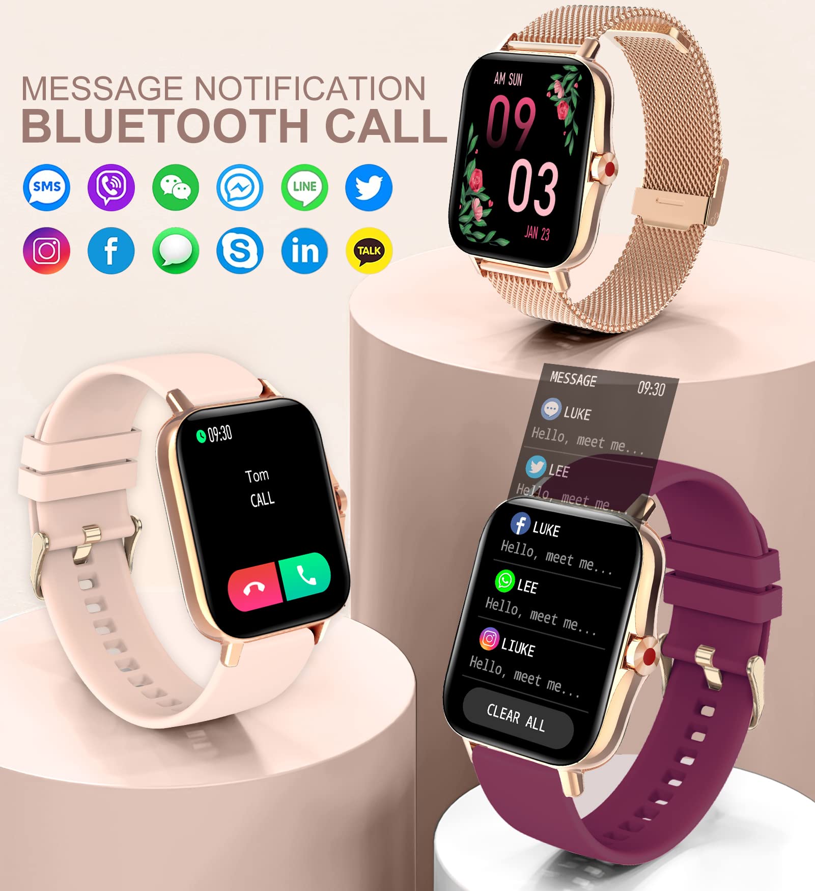Iaret Smart Watch For Women(Call Receive/Dial), Fitness Tracker Waterproof Smartwatch For Android Ios Phones 1.7'' Hd Full Touch