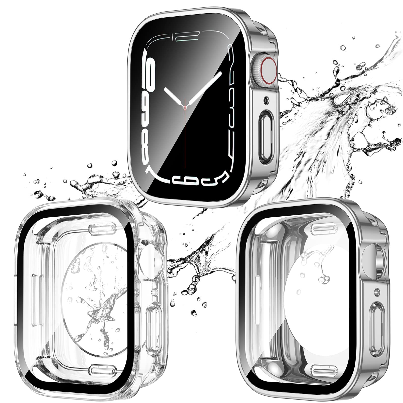 2 Pack 2 In 1 Waterproof Case For Apple Watch Series Se Se2 6 5 4 44Mm, Straight Edge Pc Front & Back Bumper With Tempered Glass