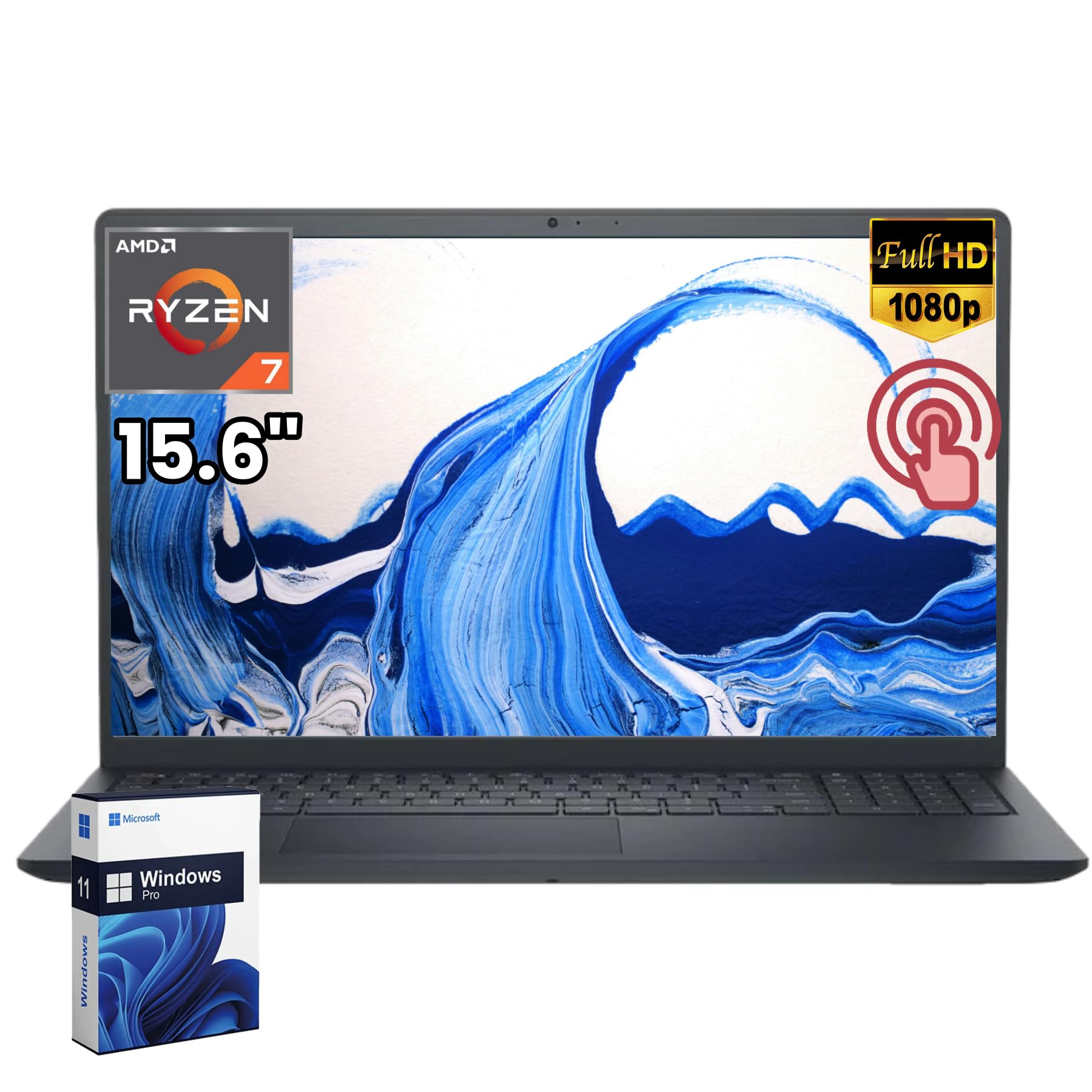 Dell 15 Touchscreen Laptop Computer, AMD Ryzen 7 7730U (8 Cores), 16GB DDR4-3200MHz, 1TB SSD, 15.6 FHD Touch Display, Radeon Gra