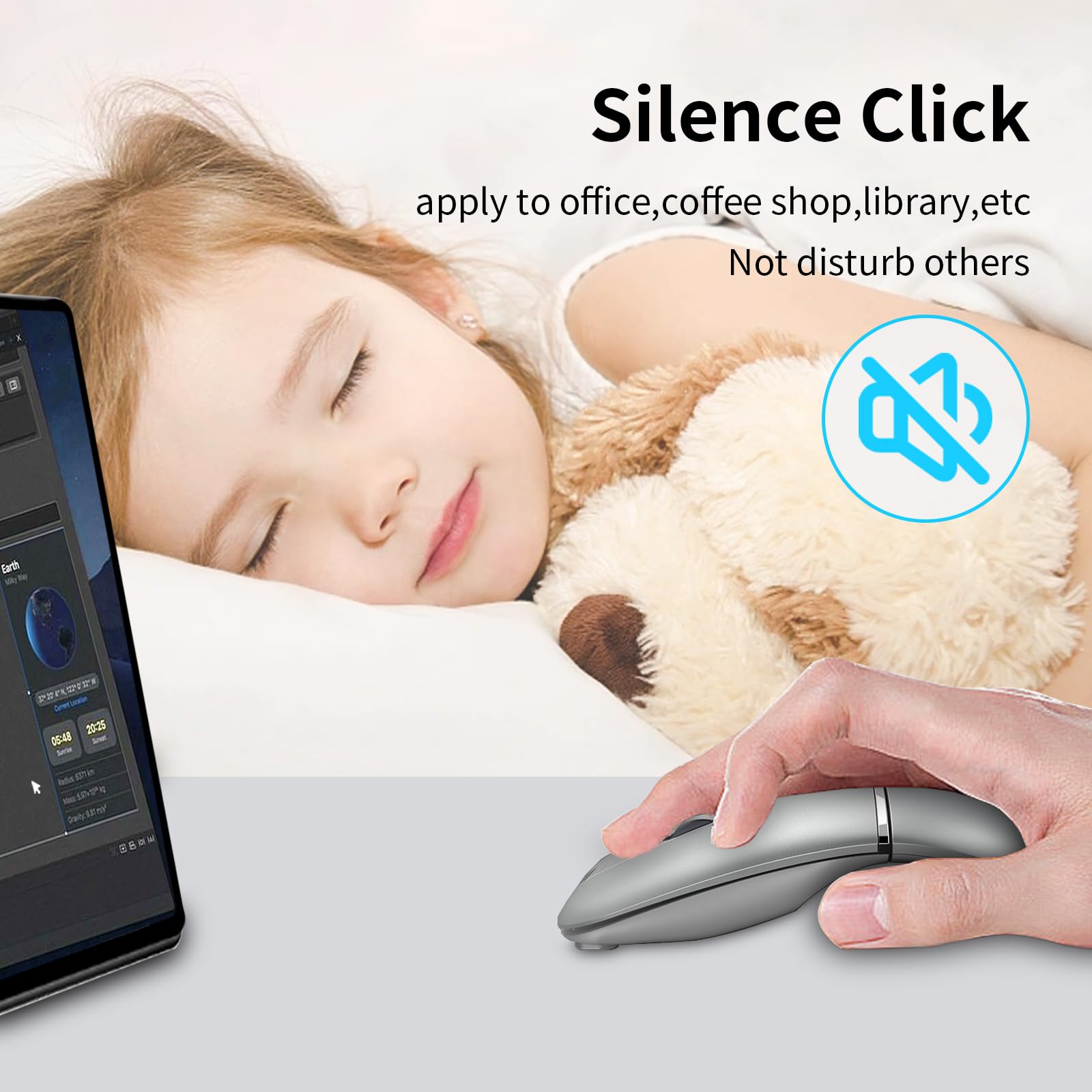 Arc Bluetooth Mouse, Ultra Slim Rechargeable Rotating Wireless Curved Mouse, Dual Mode (Bt5.0/3.0+2.4G), Portable Travel Mouse F