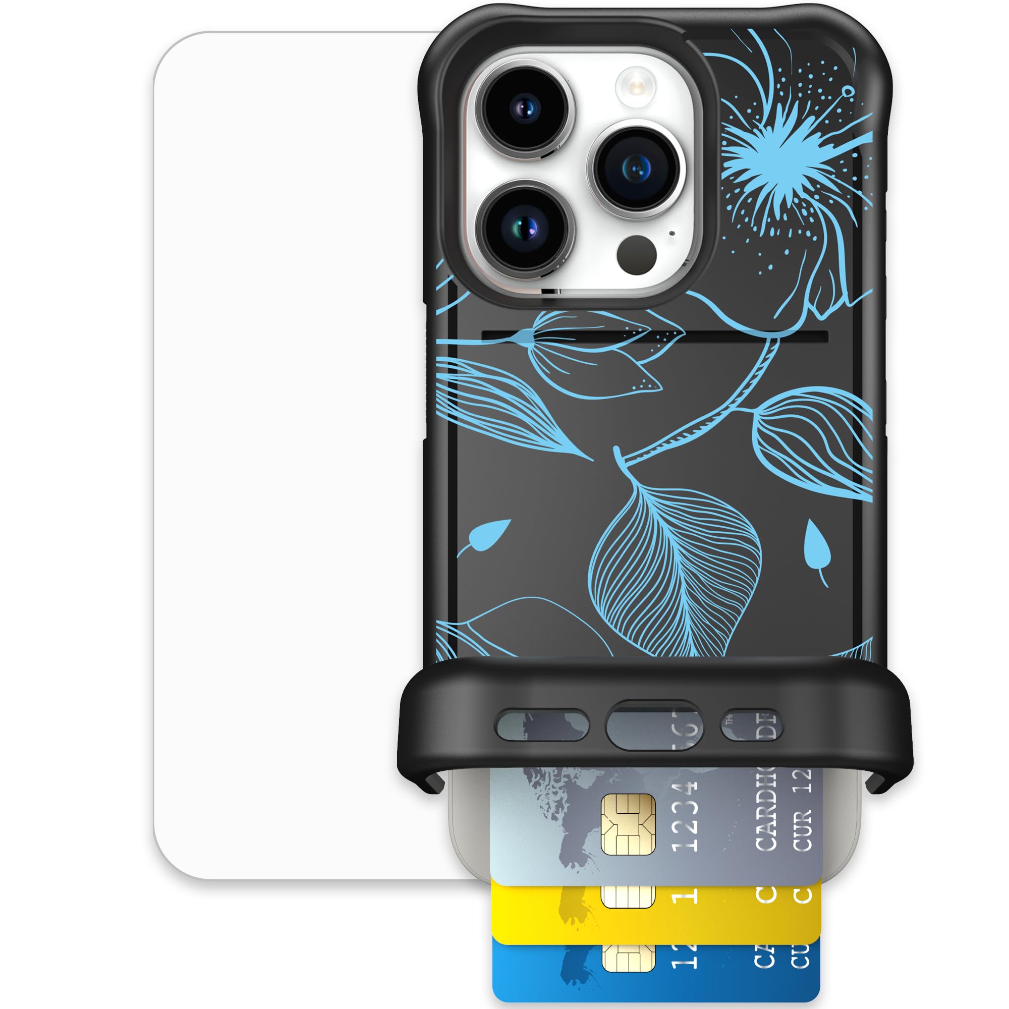 Scooch for iPhone 15 Pro Case with Card Holder, Wingmate Wallet Case with Hidden Card Slot and RFID Protection, Bundled with Tem