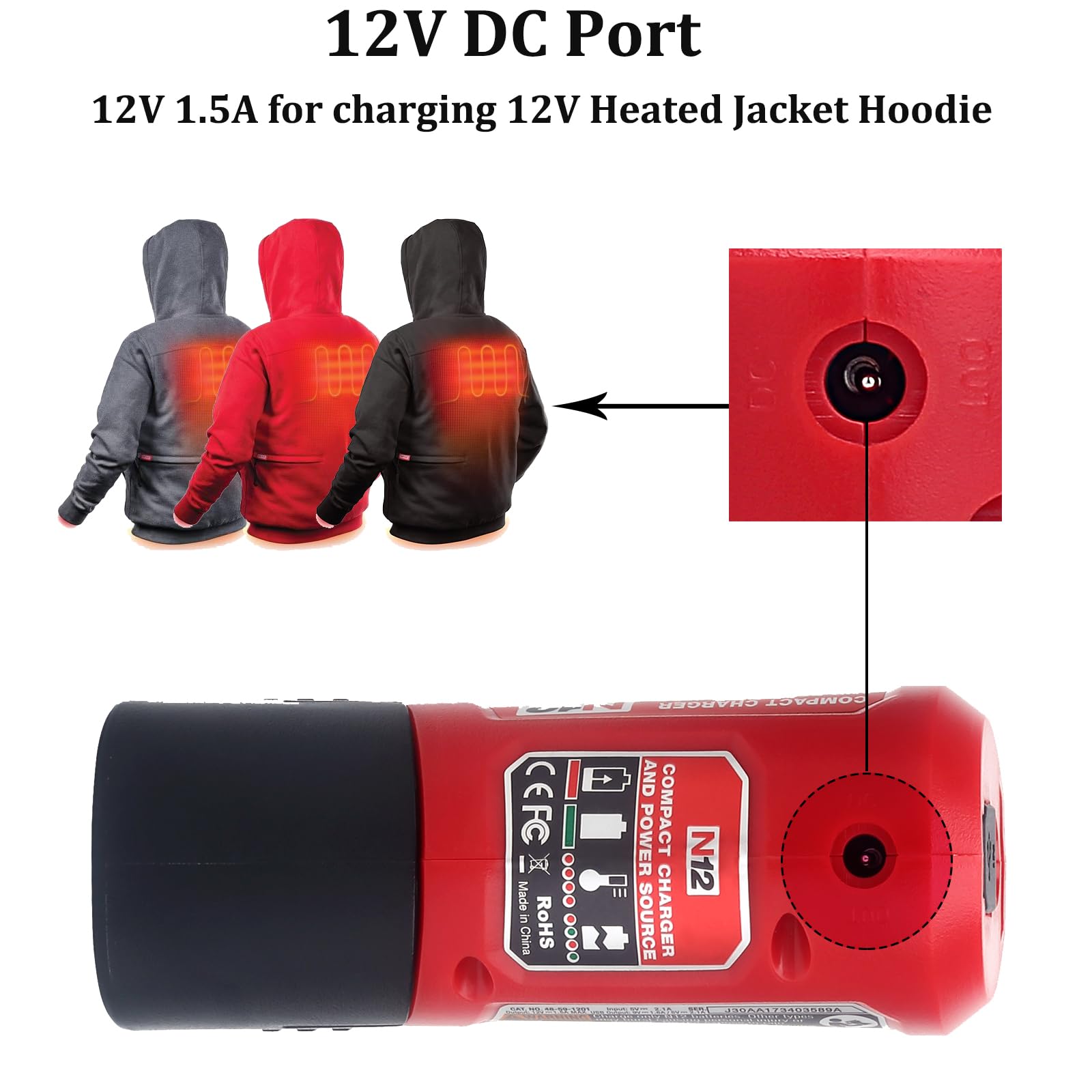 12Volts Battery Charger For 12V Heated Jacket, 48 59 1201 49 24 2310 Usb Power Source Compatible With 48 11 2420 48 11 2411 48 1