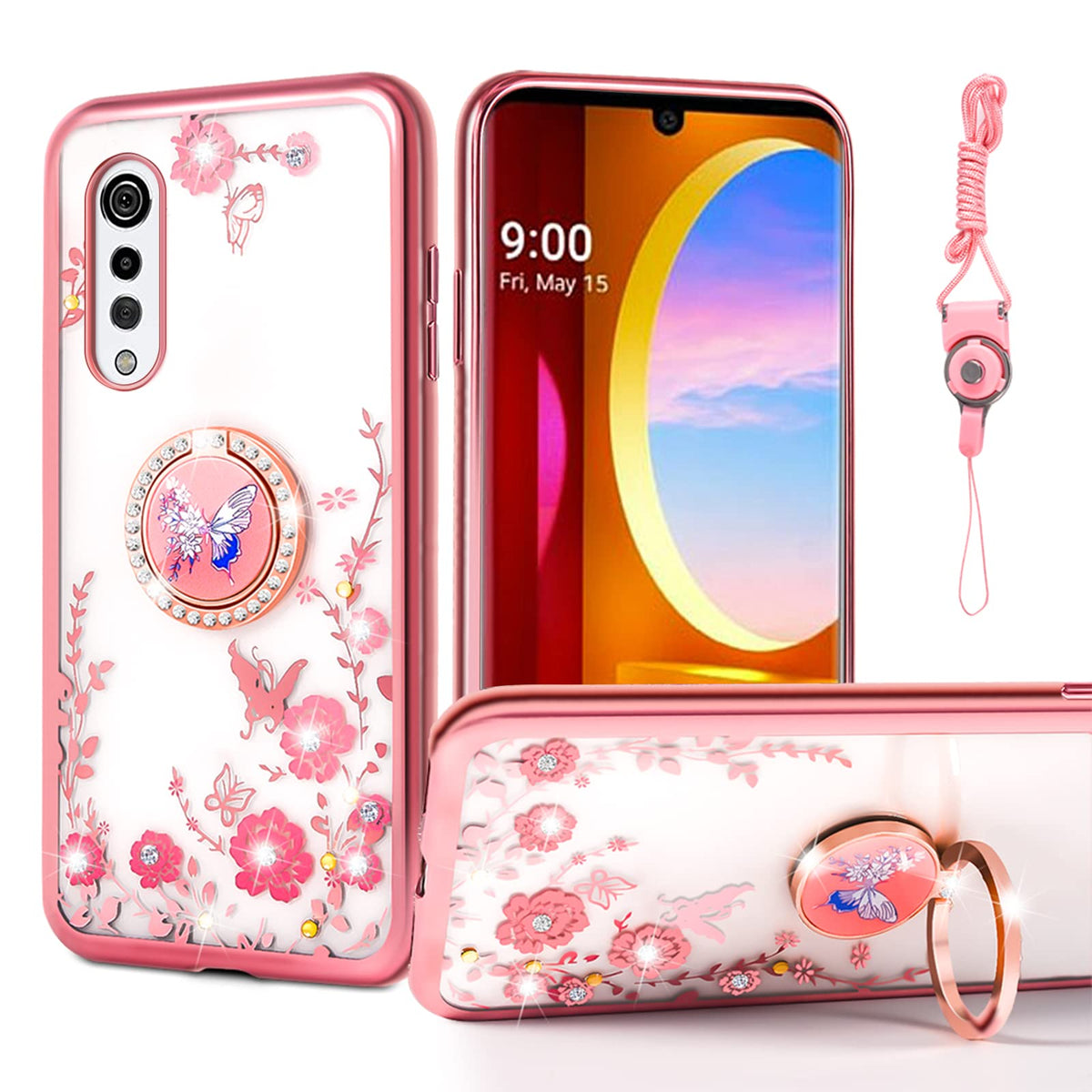 Nancheng For Lg Velvet 5G 6.8'' Phone Case, Case Cute Soft Silicone Pink Girls Women Cover With Holder Protection Case For Lg Ve