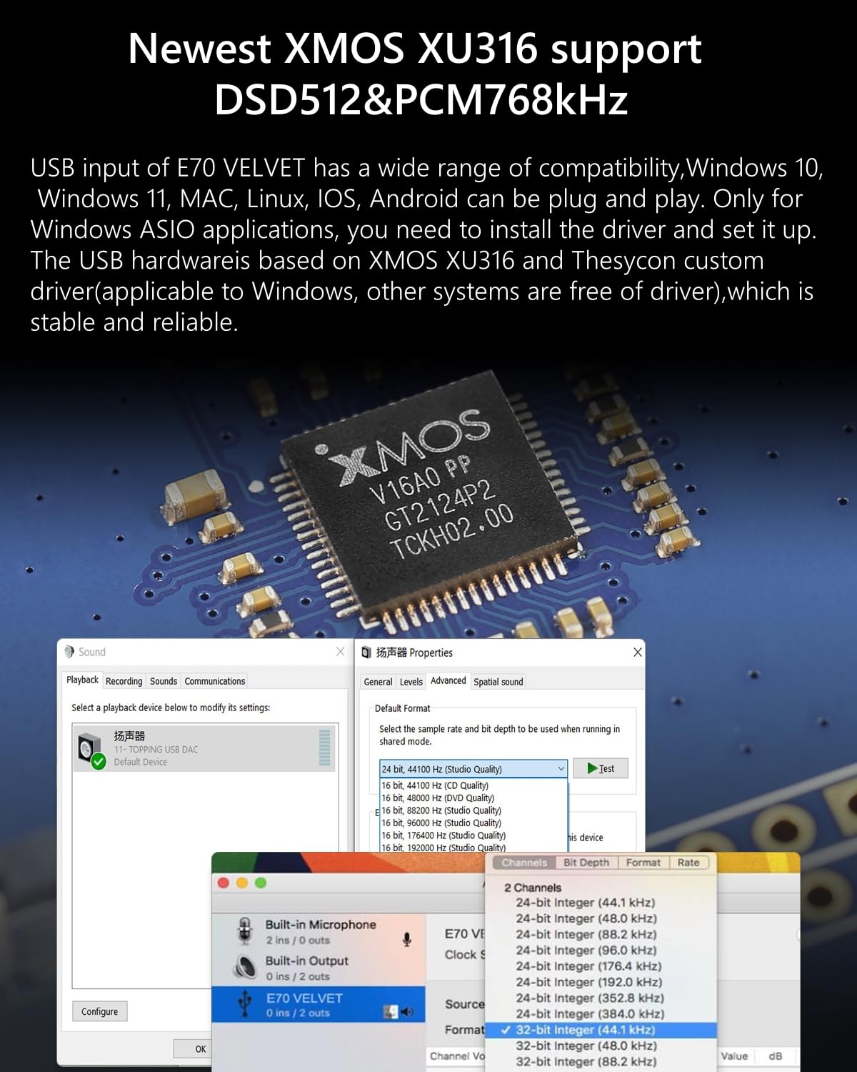 Topping E70 Velvet - High-Performance Dac With Ak4499Ex, Bluetooth 5.1 Ldac, Ultra-Low Thd+N, Selectable Output Levels, Usb Supp