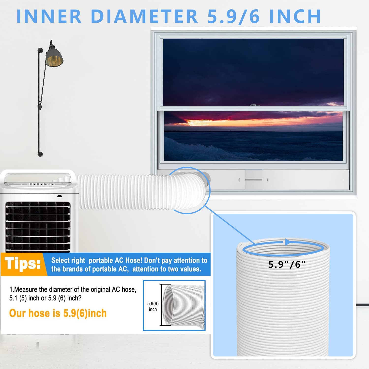 Portable Ac Hose 5.9'' Diameter Portable Exhaust Vent For Portable Air Conditioners, Suitable For 5.9''/6'' Exhaust Hose Adaptor
