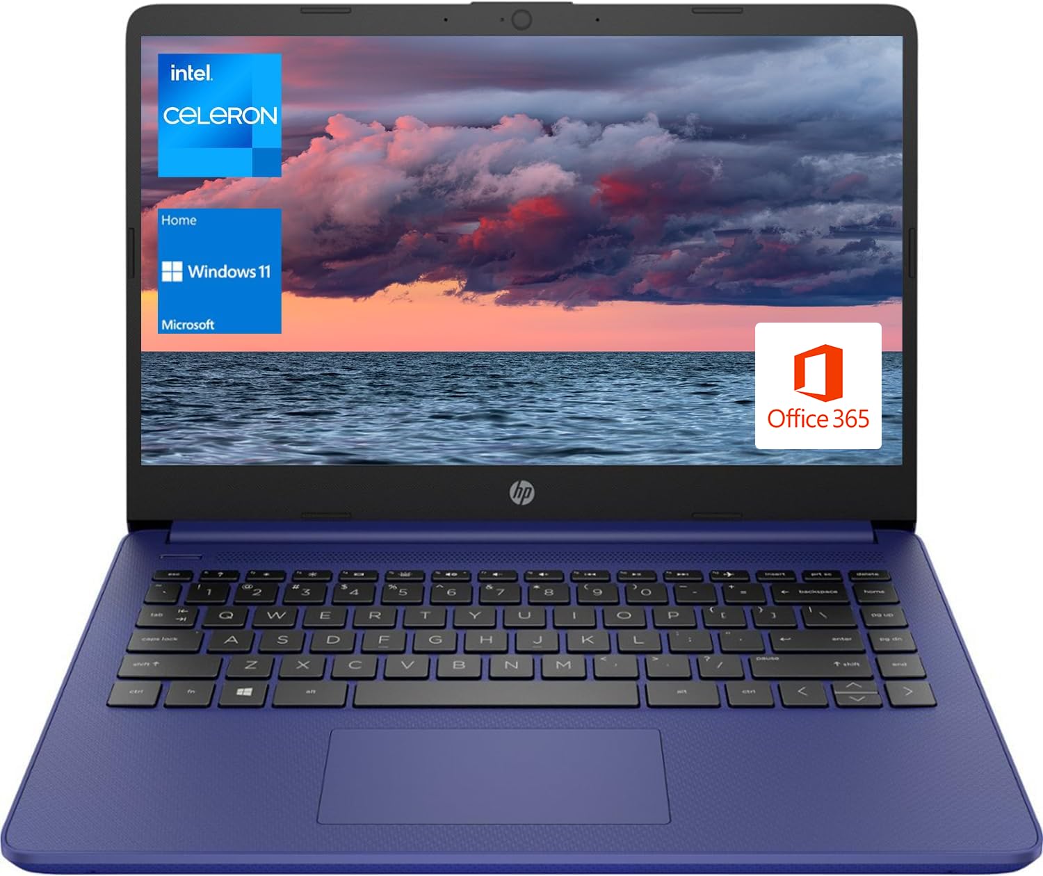 HP Portable Laptop, Student and Business, 14' HD Display, Intel Quad Core N4120, 16GB DDR4 RAM, 64GB eMMC, 1 Year Office 365, Webcam, SD Card Reader, HDMI, Wi Fi, Windows 11 Home, Blue, KKE Mousepad