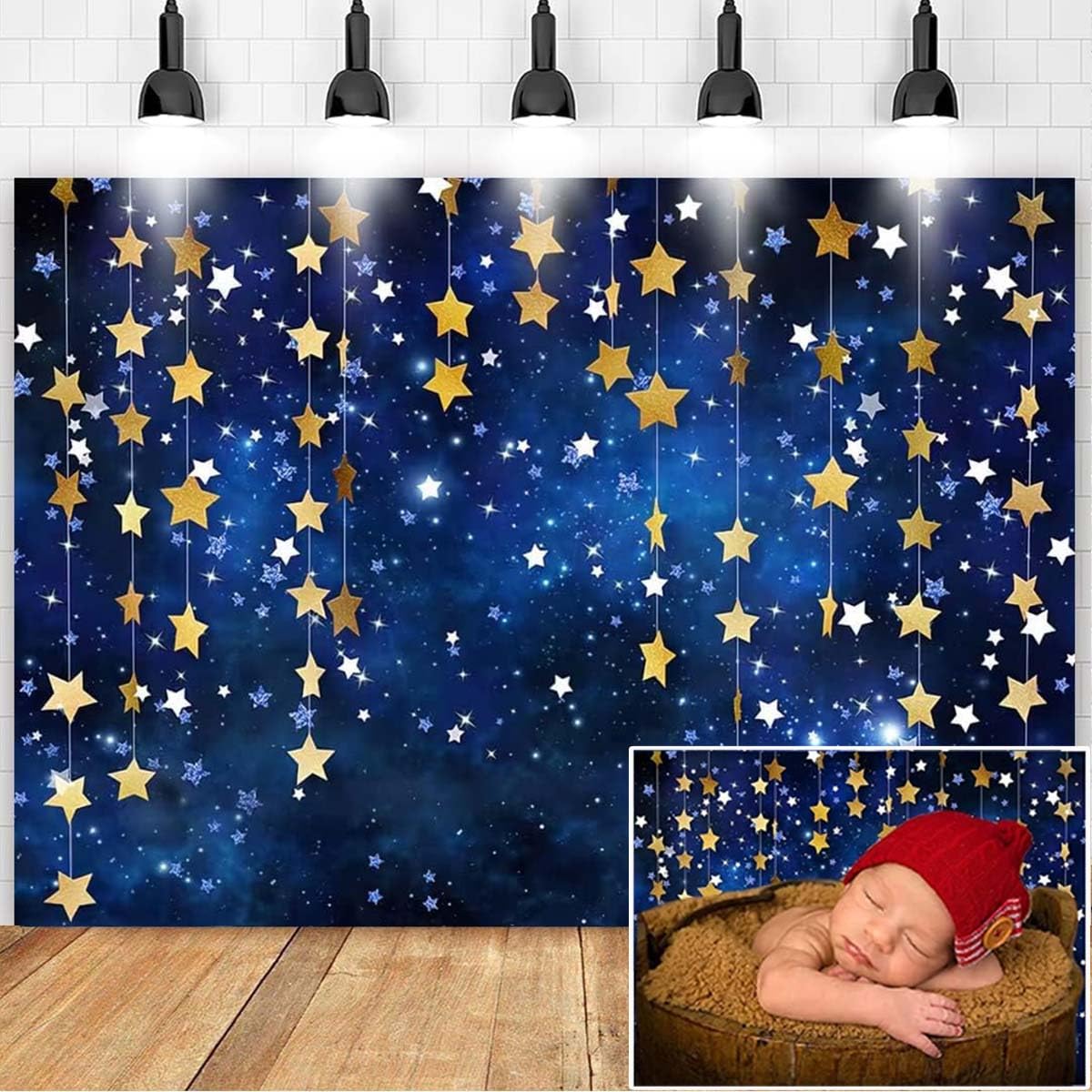 Twinkle Twinkle Littler Star Backdrops Navy Blue Galaxy Starry Sky Gold Glitter Little Star Photography Background Adults Kids B