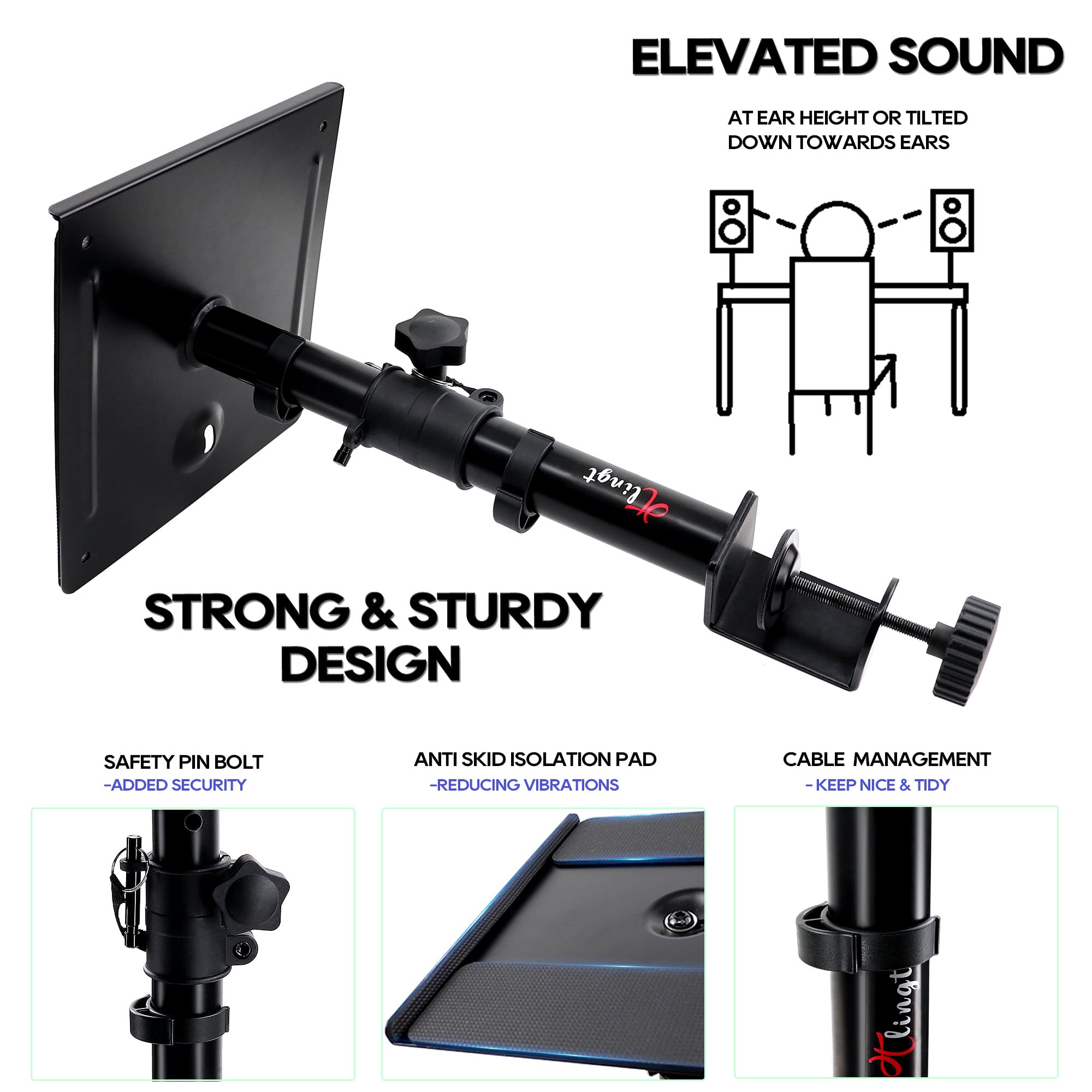 Desktop Speaker Stands Pair, Clamp-On Monitor Speaker Stand Riser Set Of 2, 6.7   X7.9    Metal Tray, -10 To +10 Tilt Angle, Ide