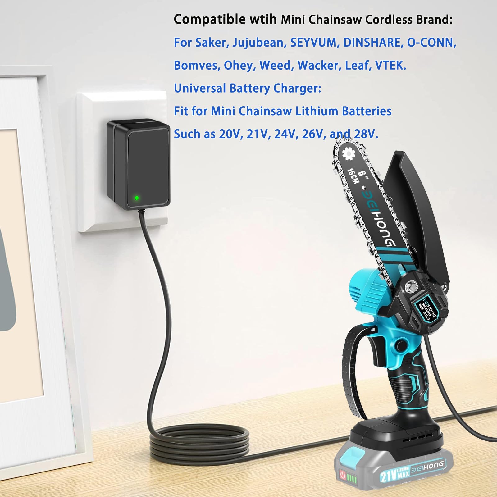 21V Lithium Battery Charger, Power Tool Charger Fit For 18V 20V 21V Saker Mini Chainsaw, Electric Wrenches, Hand Electric Drills