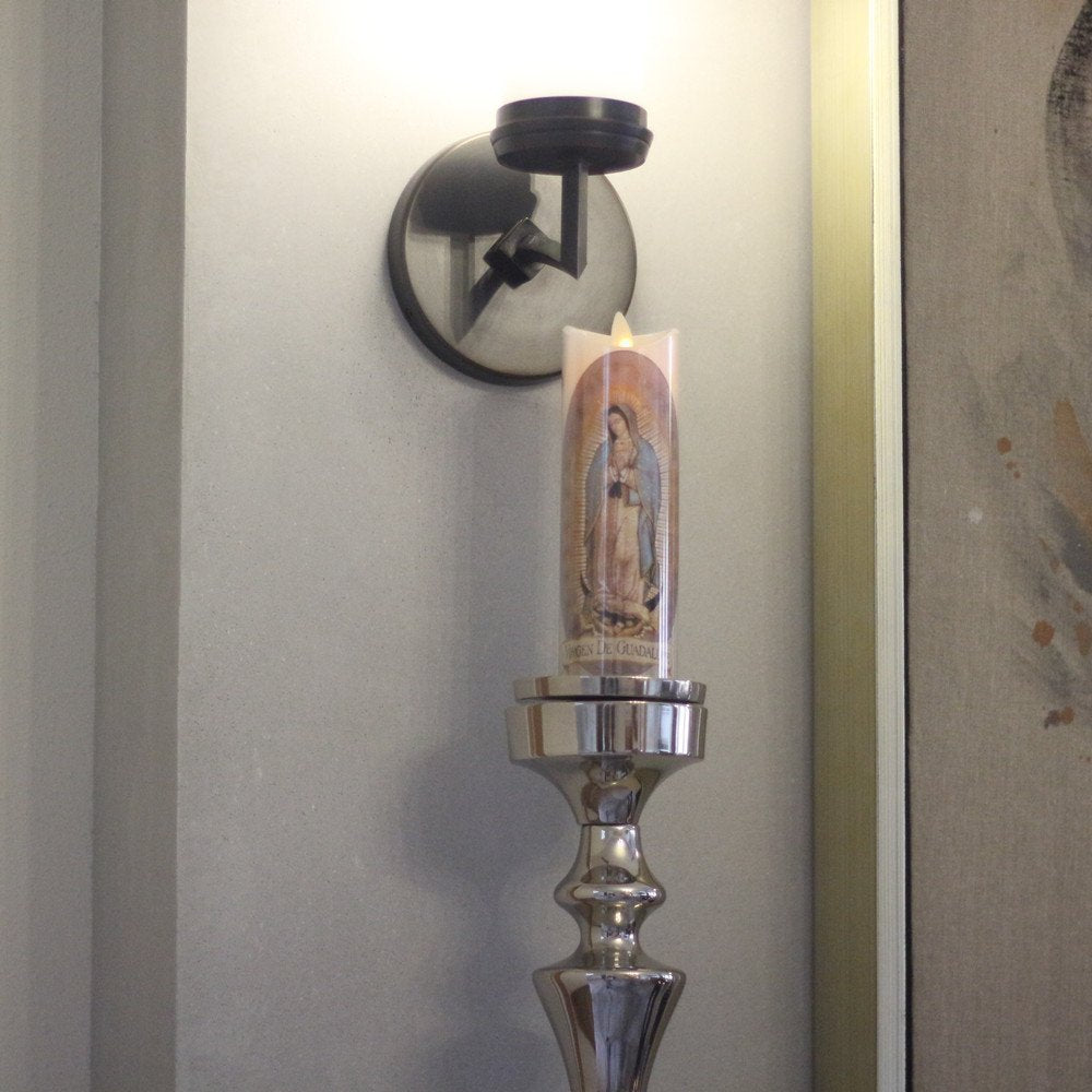 Nonno & Zgf Moving Wick Flameless Our Lady Of Guadalupe Prayer Candle, Real Wax, Virgin Mary Devotion Battery Operated Pillar Ca