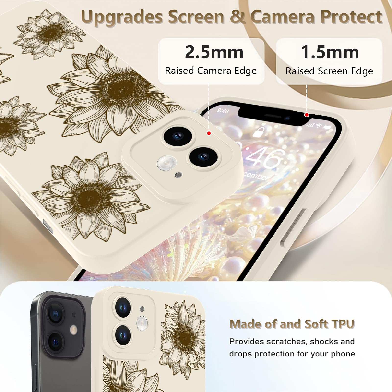 Ook Floral Case For Iphone 11 Case, Cute Sunflower Floral Blooms Design Soft Tpu Shockproof Protective For Women Girls Slim Phon