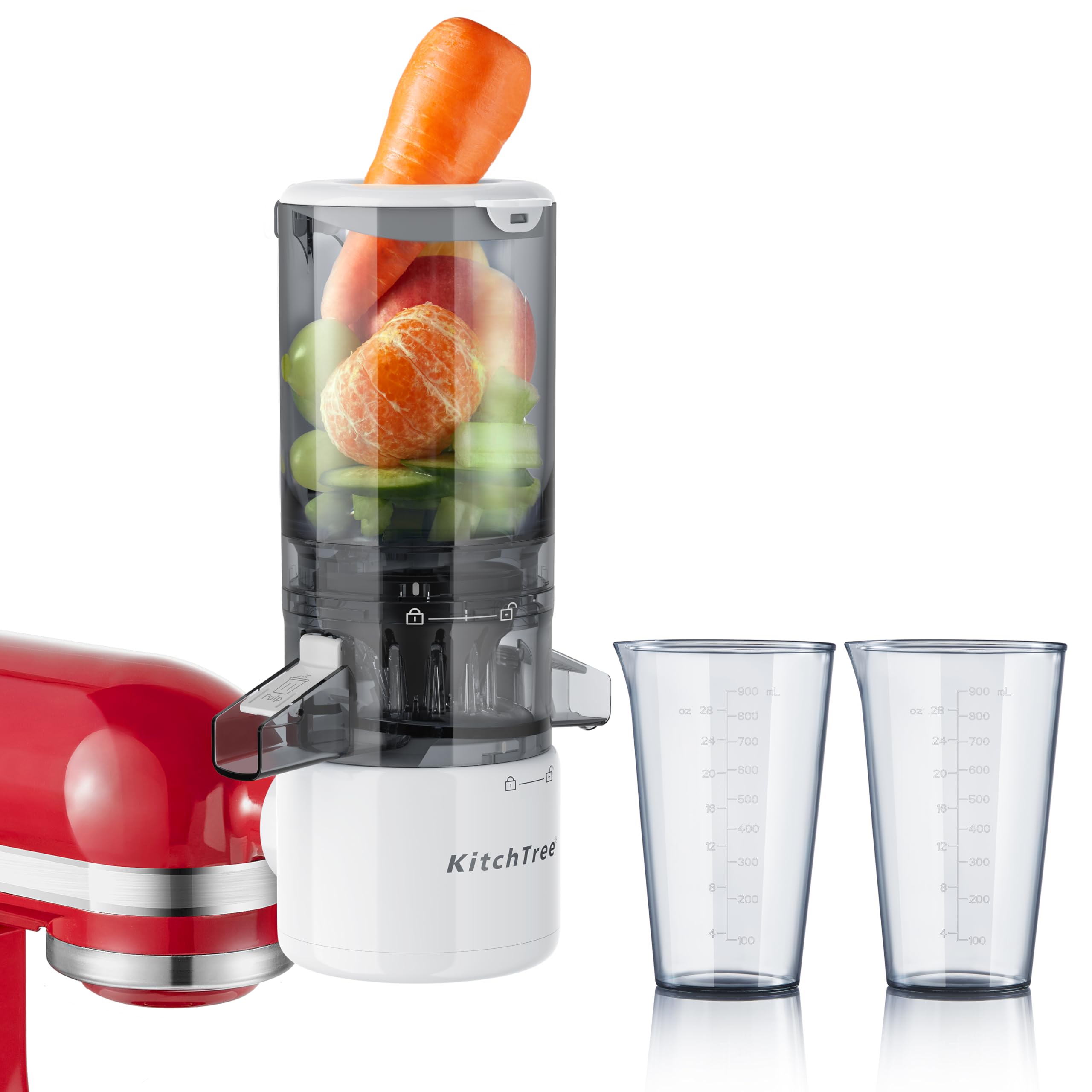 Kitchtree Slow Cold Press Juicer Attachment For Kitchenaid Stand Mixer, 4.2'' Large Feed Chute Fit Whole Vegetables & Fruits, Ma