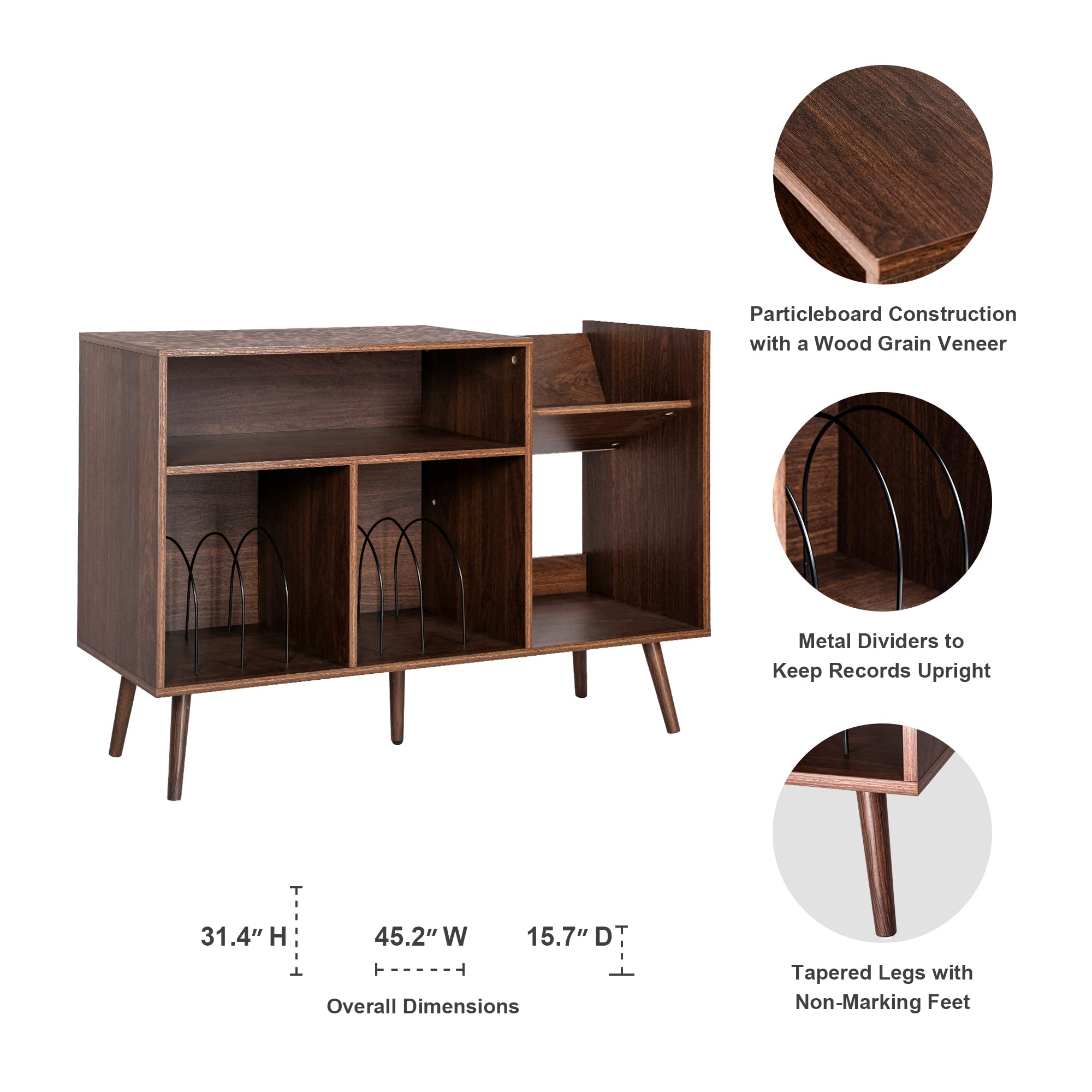 Qhitty Record Player Stand, Mid Century Modern Vinyl Record Storage Cabinet Table With Wood Legs, Turntable Stand Record Holder