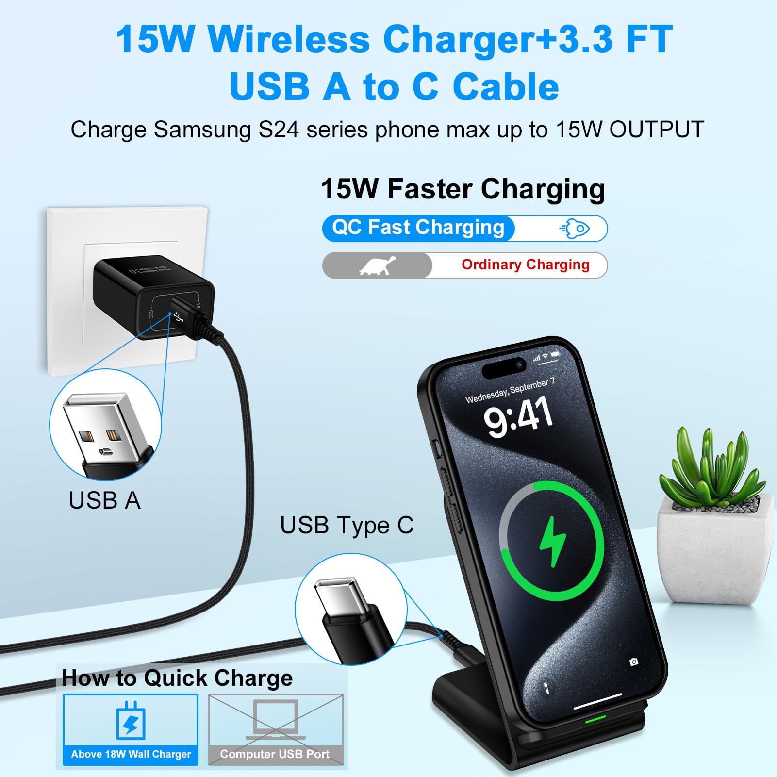 Fast S25 S24 Ultra Samsung Wireless Charger Stand, 2 Pack 15W Cordless Charging Station For Samsung Galaxy S25 Edge S25+ S24 Plu