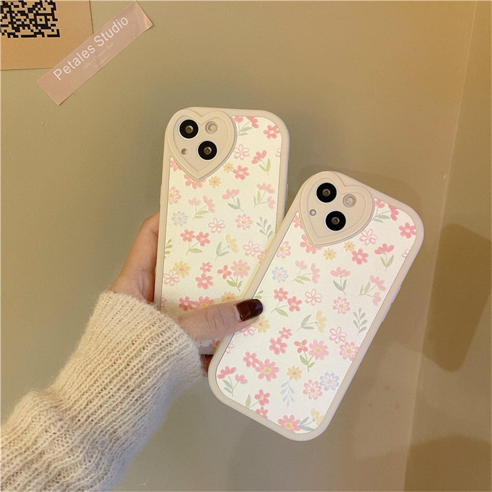 Ownest Compatible With Iphone 14 Case With Cute Flowers Floral Pattern For Women Girls Soft Silicone Love Lens Protection Case F