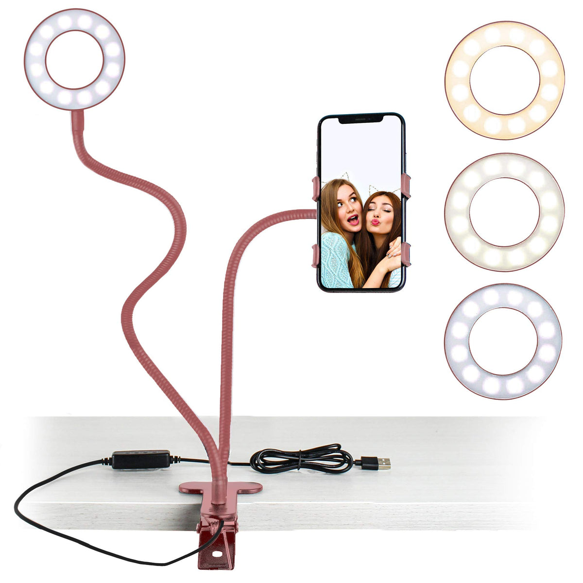 Aduro U-Stream Selfie Ring Light With 24    Gooseneck Stand & Cell Phone Holder, Social Media Influencer Live-Streaming Phone Mo