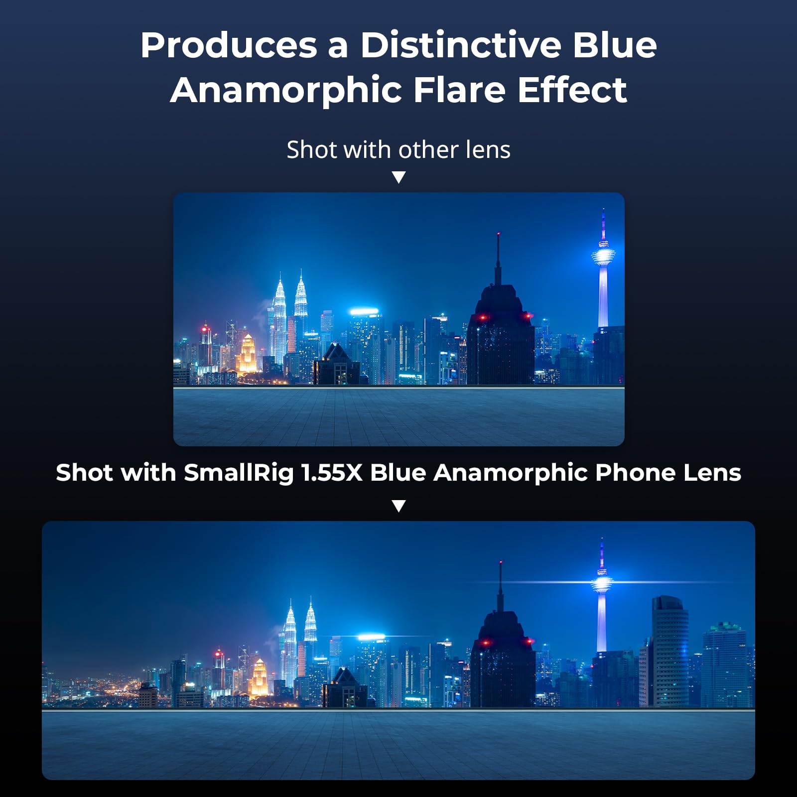 Smallrig 1.55Xt Anamorphic Lens For Phone, 2.76:1 Widescreen Cinematic Blue Flare Lens For T-Mount Phone Cage, Anamorphic Lens W
