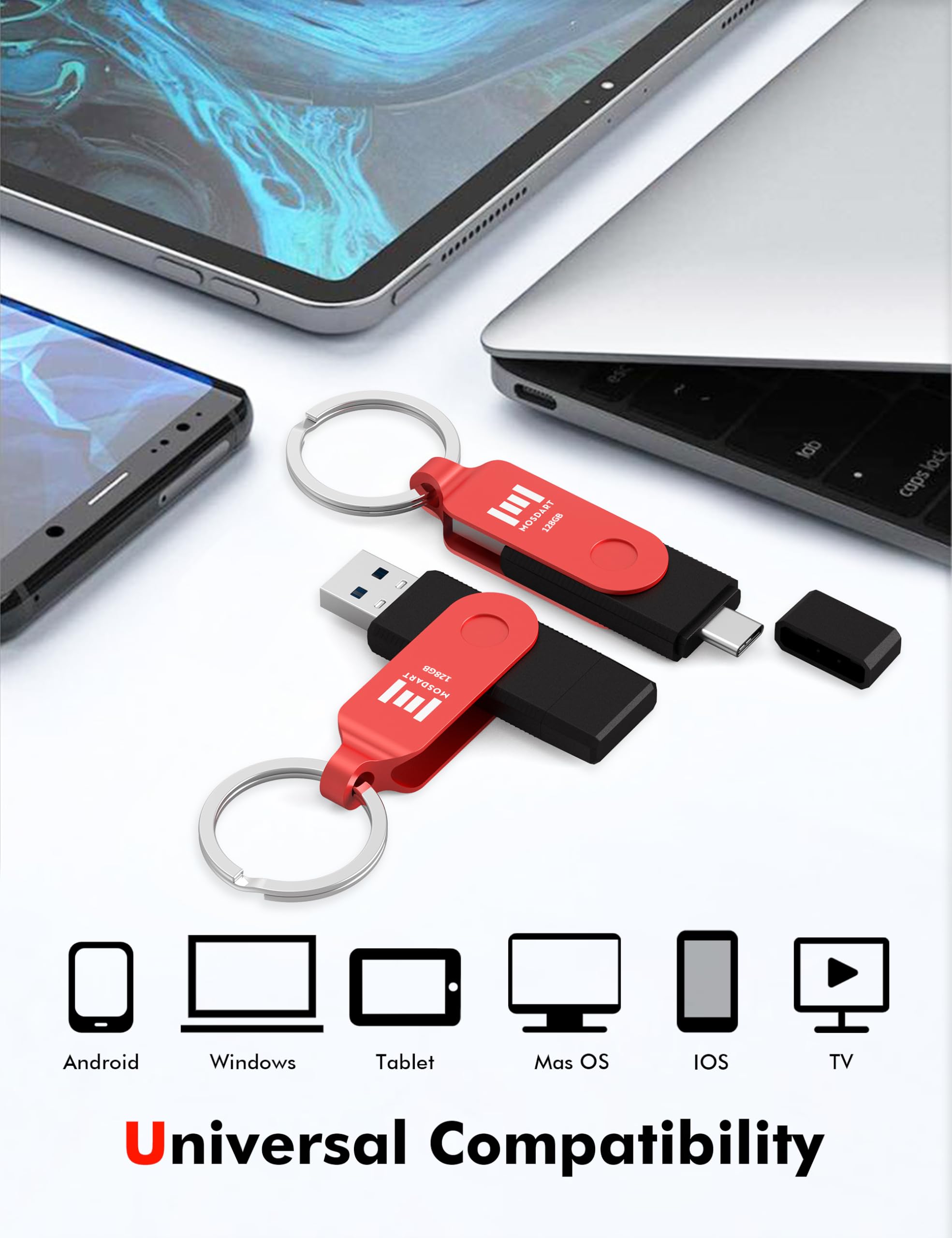 Mosdart 128Gb Usb C Dual Flash Drive Speed Up To 150Mb/S With Keychain   2 In 1 Otg Usb3.1 Type C Thumb Drive Memory Stick For U