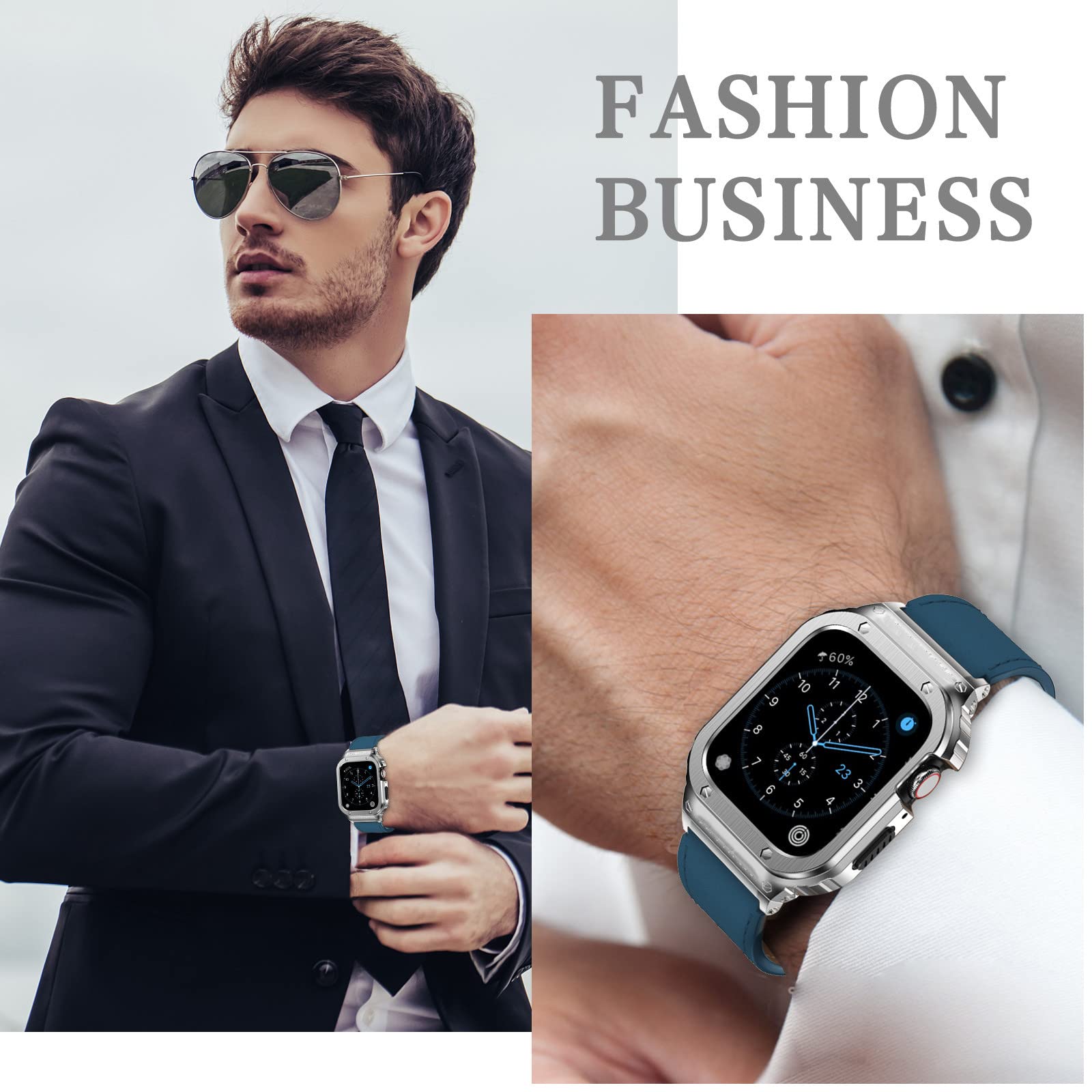 Suplink Stainless Steel Case And Bands Compatible With Apple Watch Bands 44Mm 42Mm,Leather Strap Rugged Cover For Iwatch Bands S