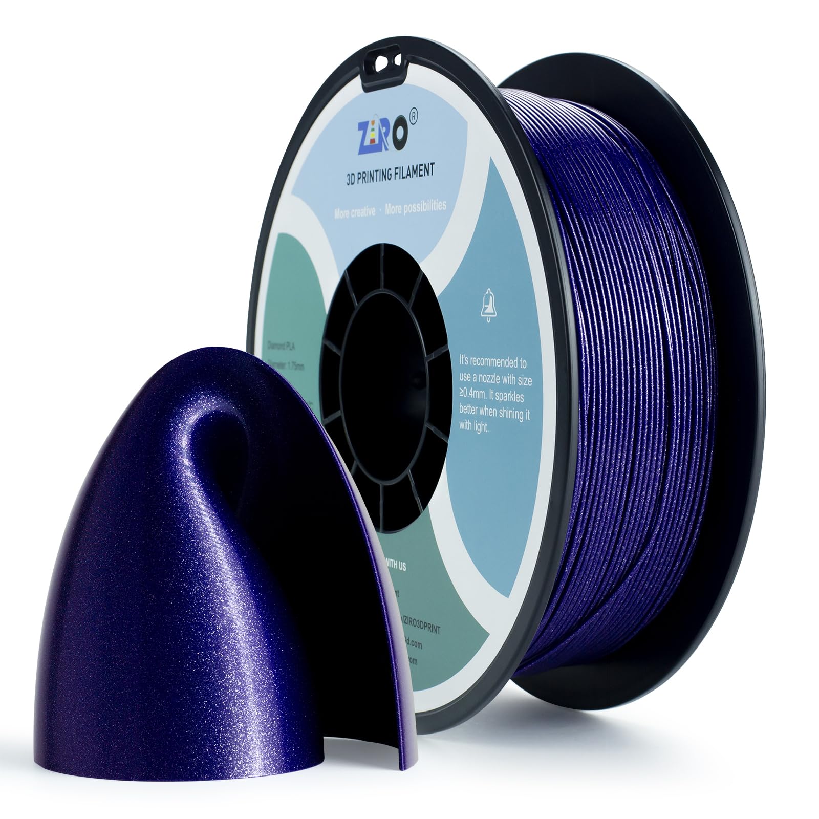 ZIRO Shiny Sparkle PLA Filament with Glitter, Shining 3D Printer PLA Filament 1.75mm, Diamond Series Colorful Spool 1kg, Neatly 