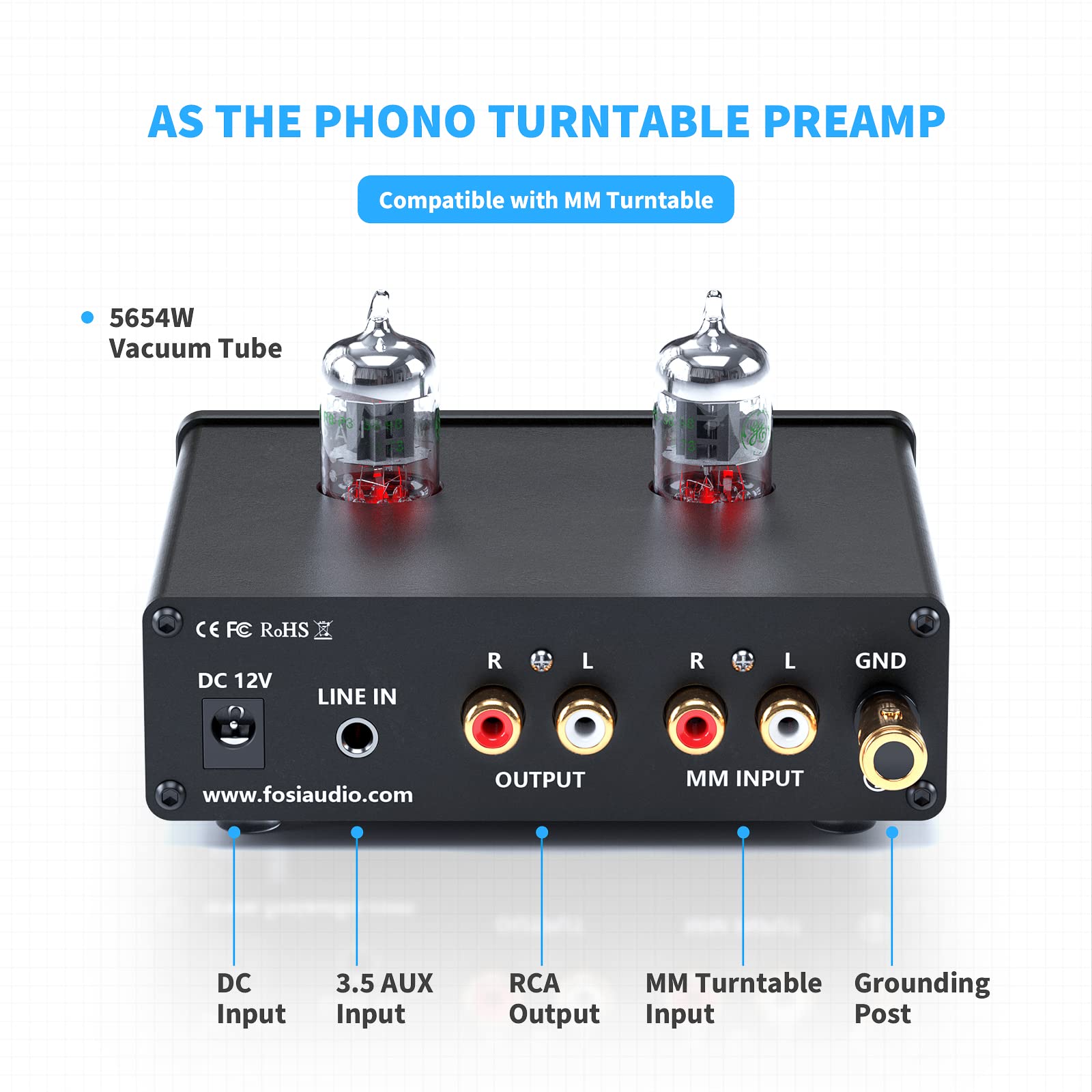 Fosi Audio Box X4 Phono Preamp With Jan 5654W Vacuum Tubes For Mm Turntable Phonograph Record Player With Volume Bass Treble Con