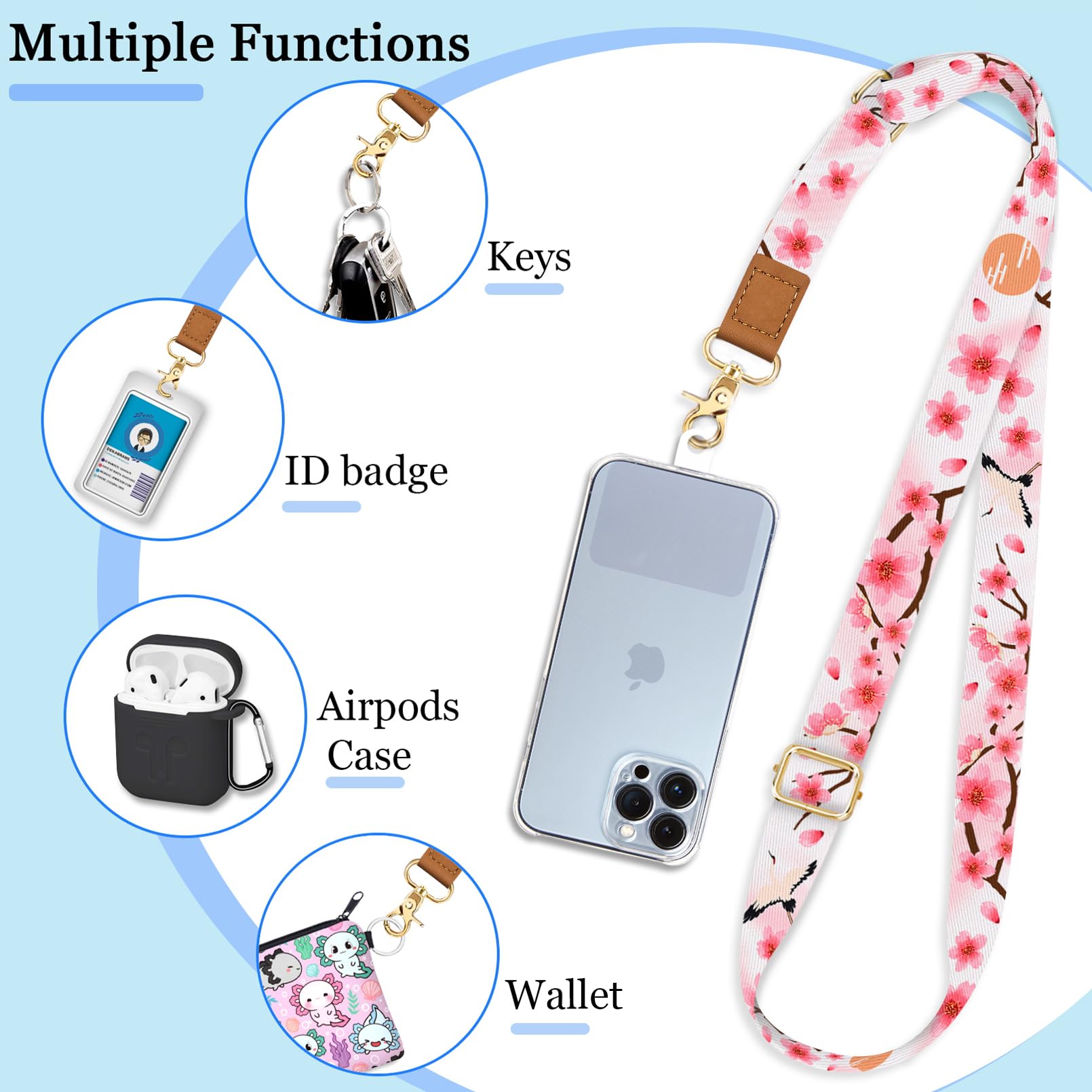 Yonlevres Cell Phone Lanyard Crossbody With Wrist Strap, Flower Phone Lanyards For Around The Neck Wristlet Adjustable Phone Str