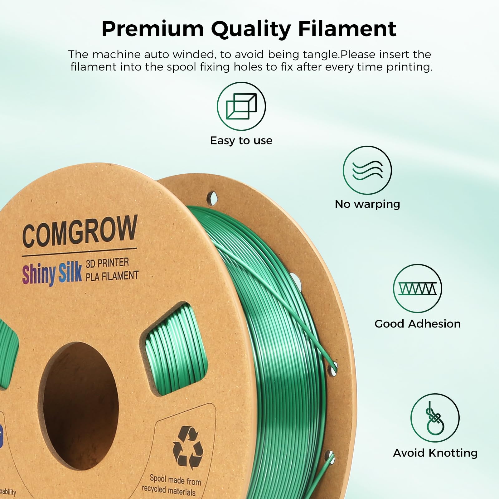 Comgrow Silk Pla 3D Printer Filament, Dual Color 2 In 1 Black And Green, 3D Printing Pla Filament 1.75Mm, Dimensional Accuracy +