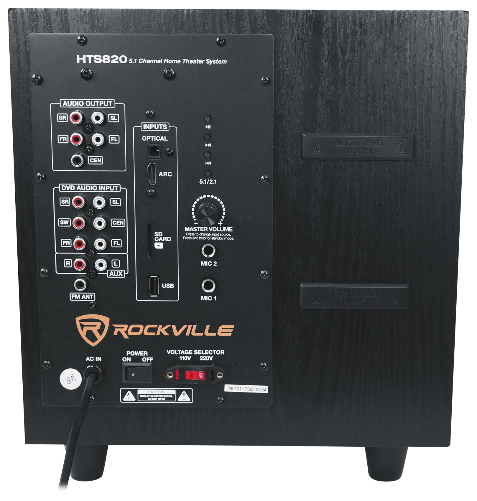 Rockville Hts820 1500W 5.1 Channel Home Theater System With 8'' Subwoofer, Bluetooth, Usb, Includes Remote And Speaker Mounts