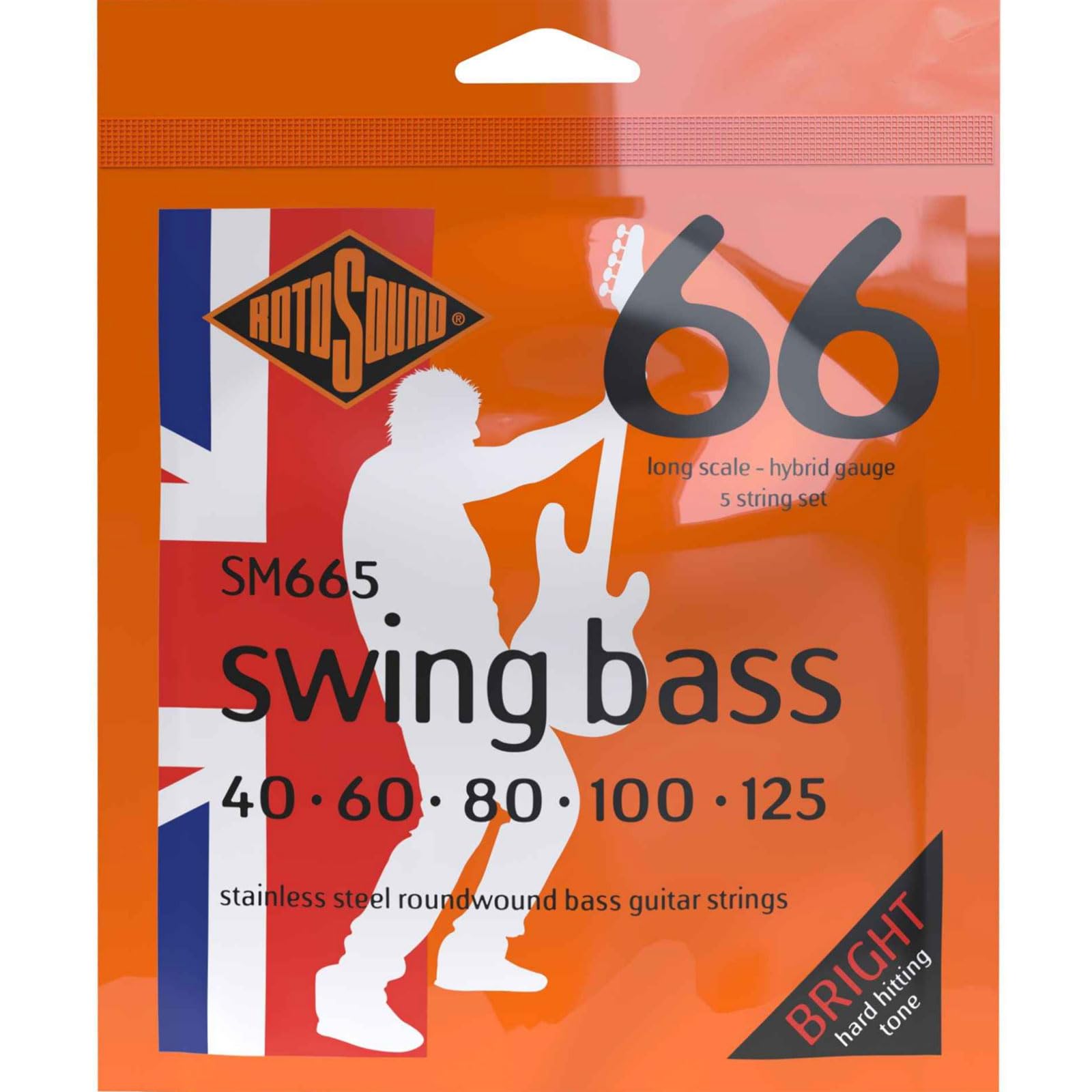 Rotosound SM665 Swing Bass 66 Stainless Steel 5 String Bass Guitar Strings (40 60 80 100 125)