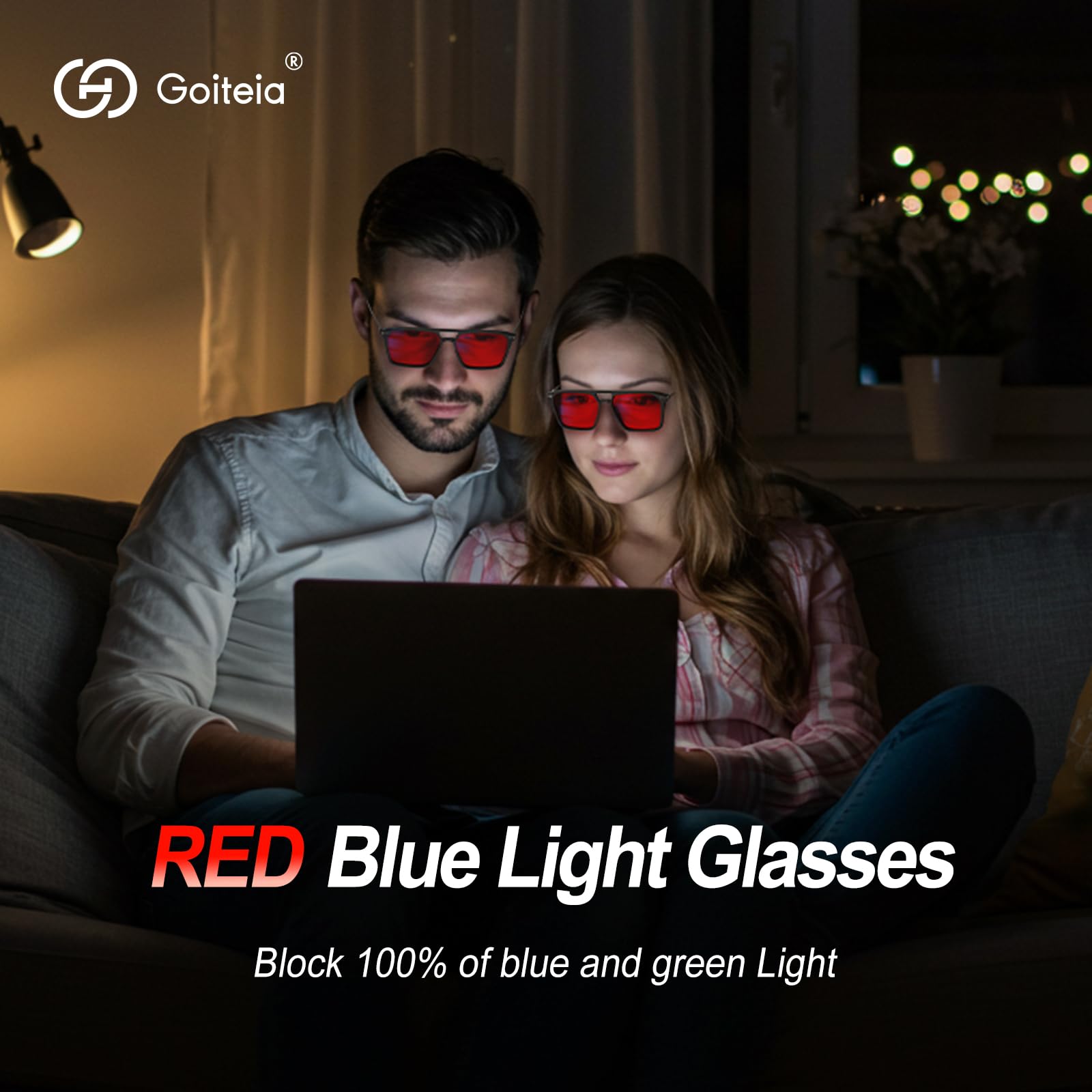 Goiteia Blue Light Blocking Glasses - Red Tinted, Medium Size, Ebony Black, Spring Hinges for Comfort, Red Blue Light Filter for Better Sleep