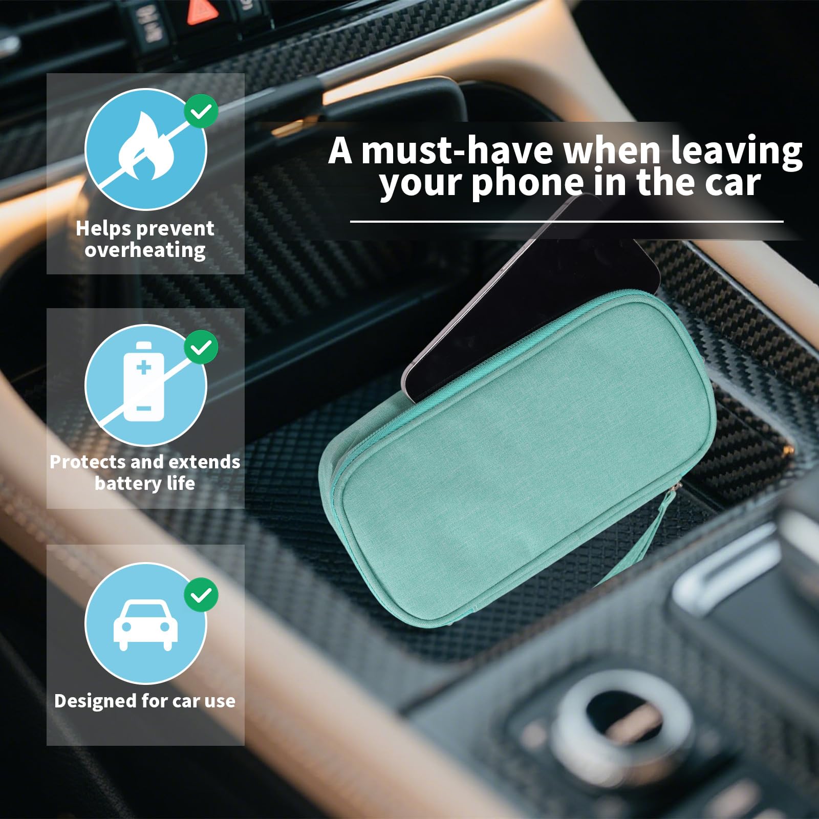 Lyreh Car Phone Cooling Bag, Cooling Bag For Cell Phone With 2 Reusable Ice Packs To Prevent Overheating Extends Battery Life Th