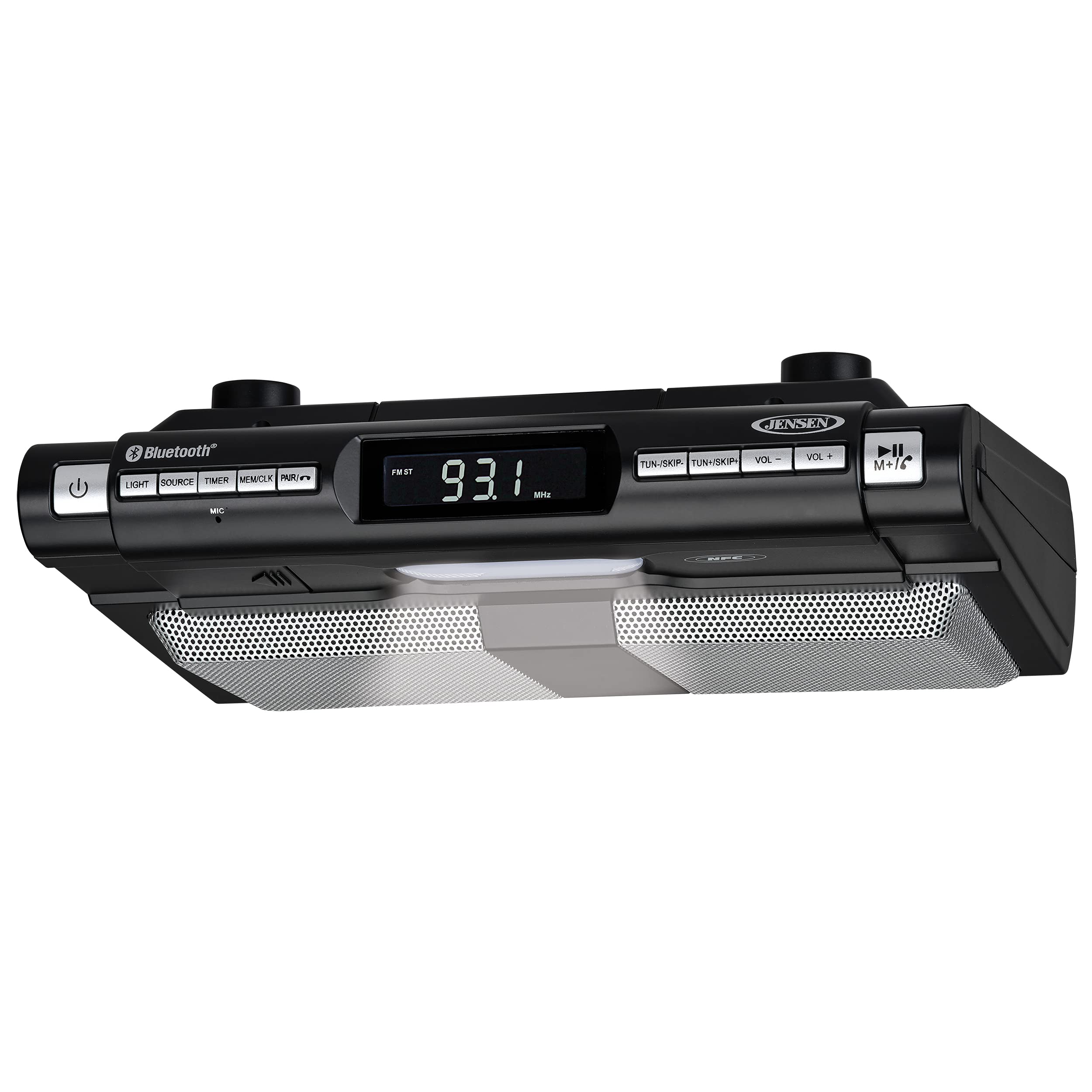 Jensen Modern Wireless Under Cabinet Kitchen Universal Bluetooth Music System, Fm Radio, Clock Lcd Digital Display, Built In Han