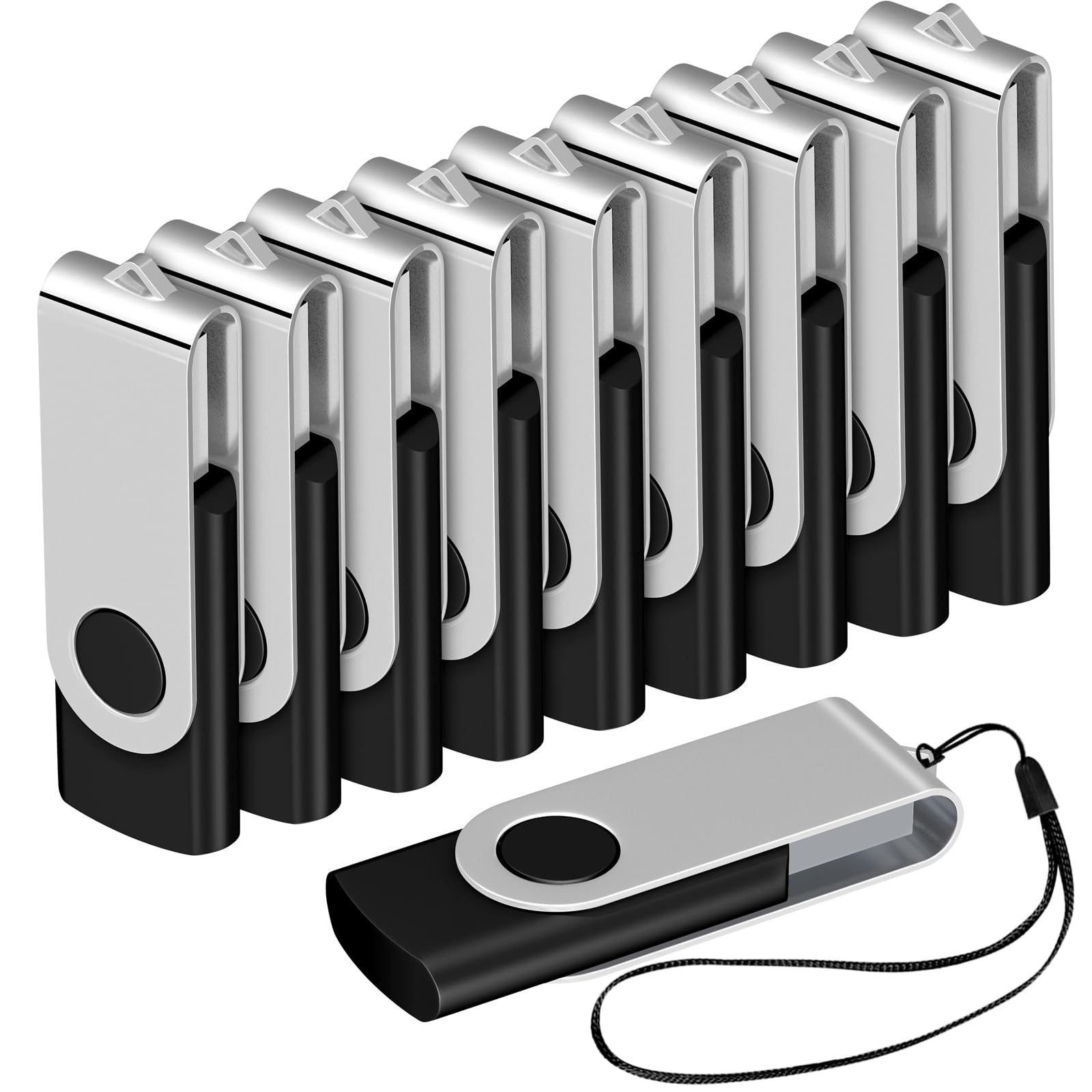 Aretop 20 Pack Flash Drive 1Gb Bulk Thumb Drives Usb 2.0 Metal Memory Sticks With Lanyard,Portable Keychain Jump Drive Multipack For Date Storage At Home & The Office Black