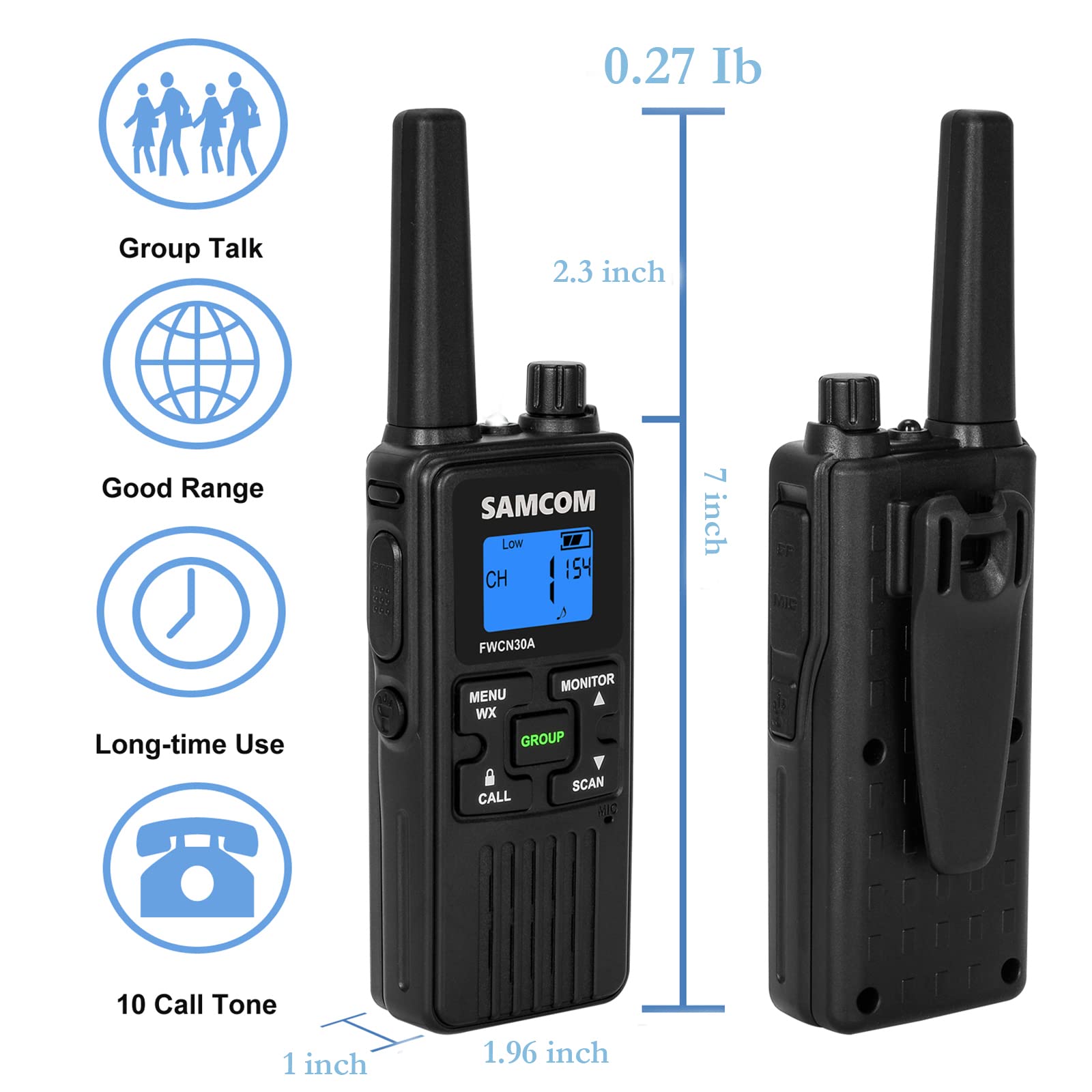 4 Long Range Walkie Talkies Rechargeable For Adults Samcom Noaa 2 Way Radios Walkie Talkies  Frs Two Way Radios With Earpiece Group Call Flashlight Vox Scan Noaa Weather Alert And Usb Charger Battery