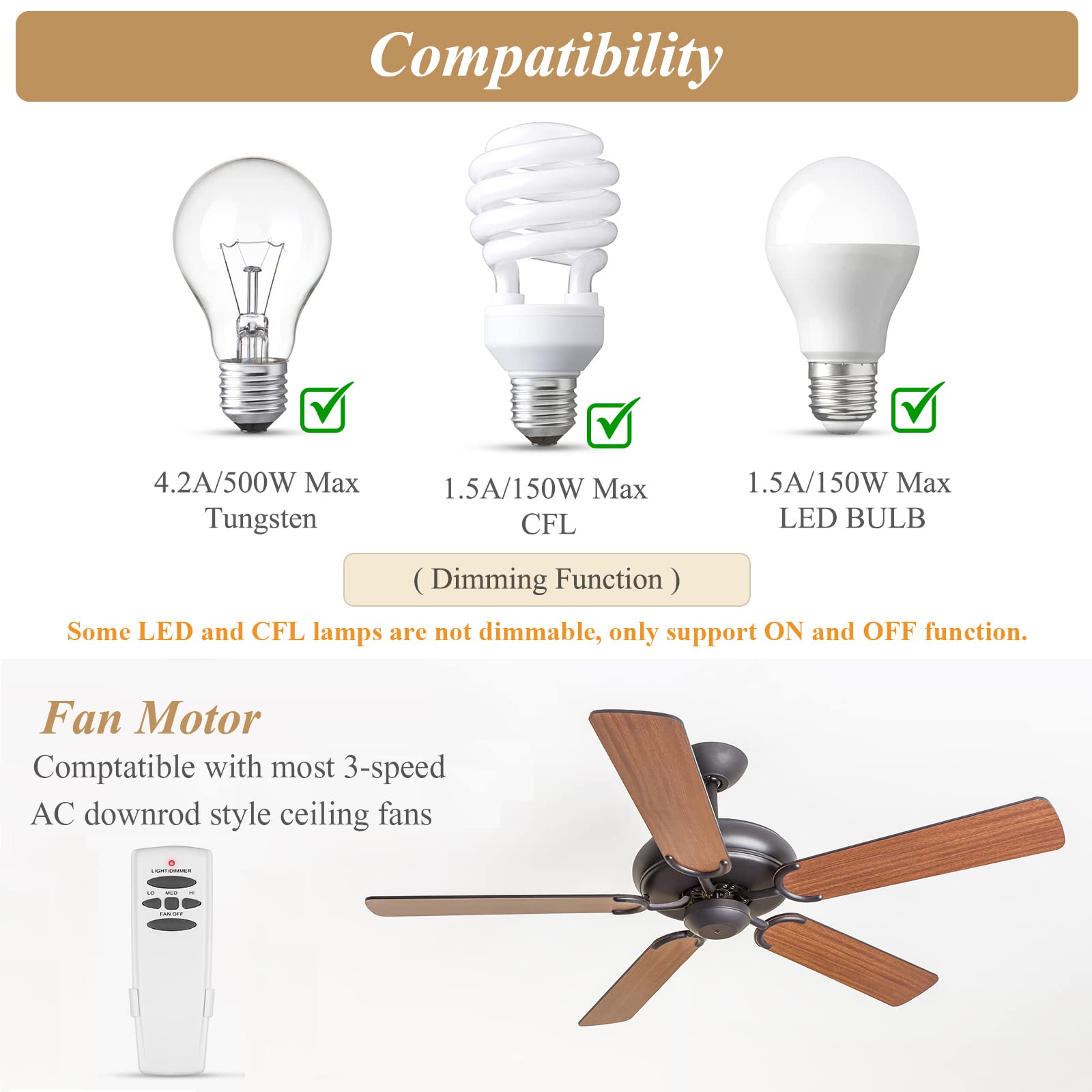 Ceiling Fan Remote Control With Reverse, Remote Control With Dimmer Replacement For Hampton Bay, Hunter, Compatible Uc7078T Chq8