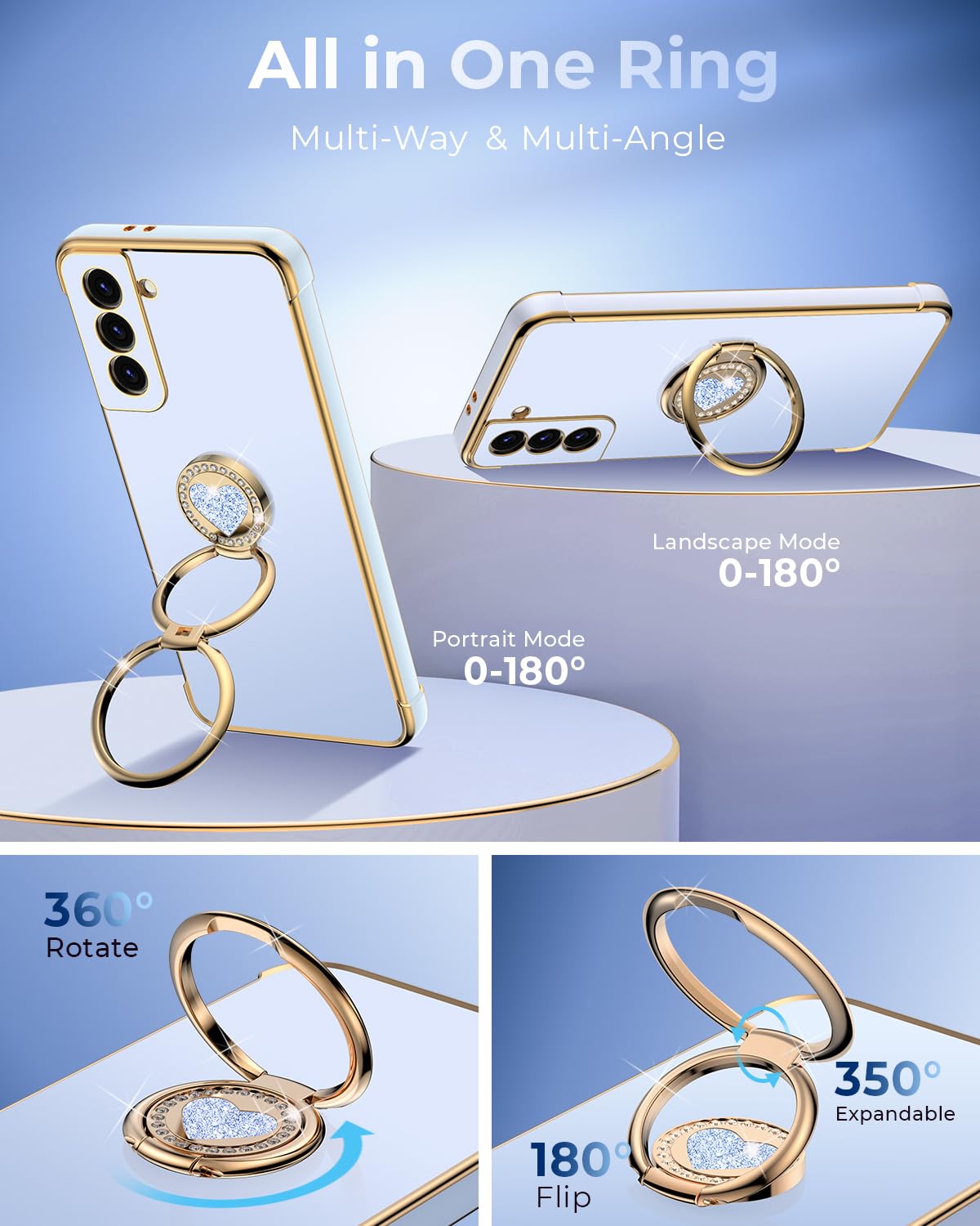Xyz For Galaxy S21 Fe Case With Stand, Samsung S21 Fe Case With Double Ring, Women Girls Bling Luxury Protective Phone Case Hear