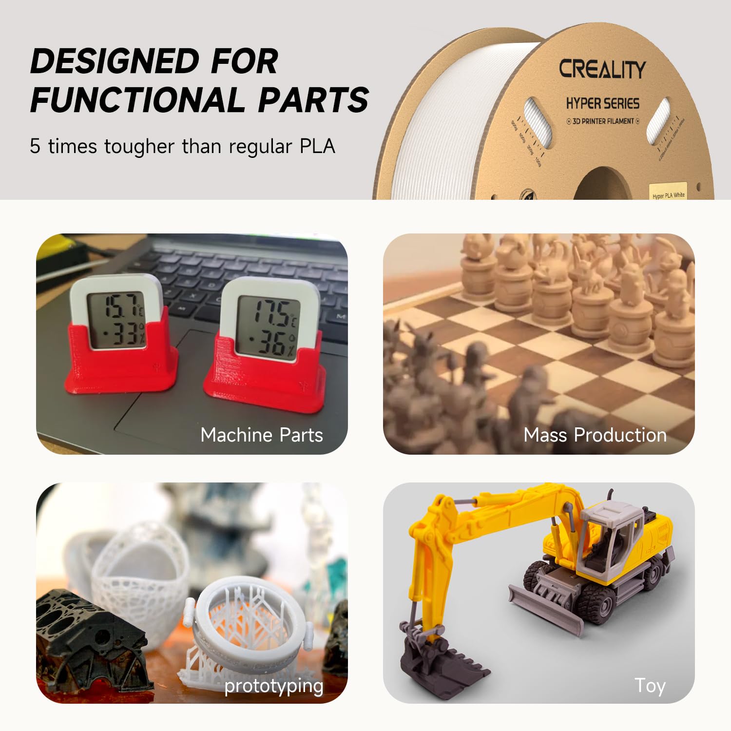 Creality Hyper Pla Filament 1.75Mm White 2Kg, 30 600Mm/S High Speed Pla 3D Printer Filament, 2 Pack 1Kg Spool(2.2Lbs) Pla, Dimen