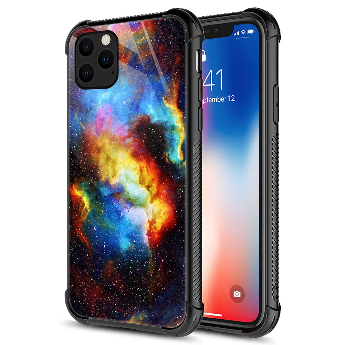 Carloca Compatible With Iphone 13 Pro Max Case,Black Blue Yellow Galaxy Identity Graphic Design Shockproof Anti Scratch Hard Acr