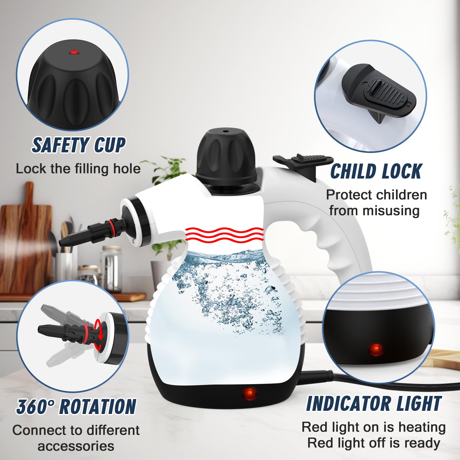 Gloil Handheld Steam Cleaner, Steamer For Cleaning, Multipurpose Portable Steam Cleaners For Home Use With Safety Lock And 10 Ac