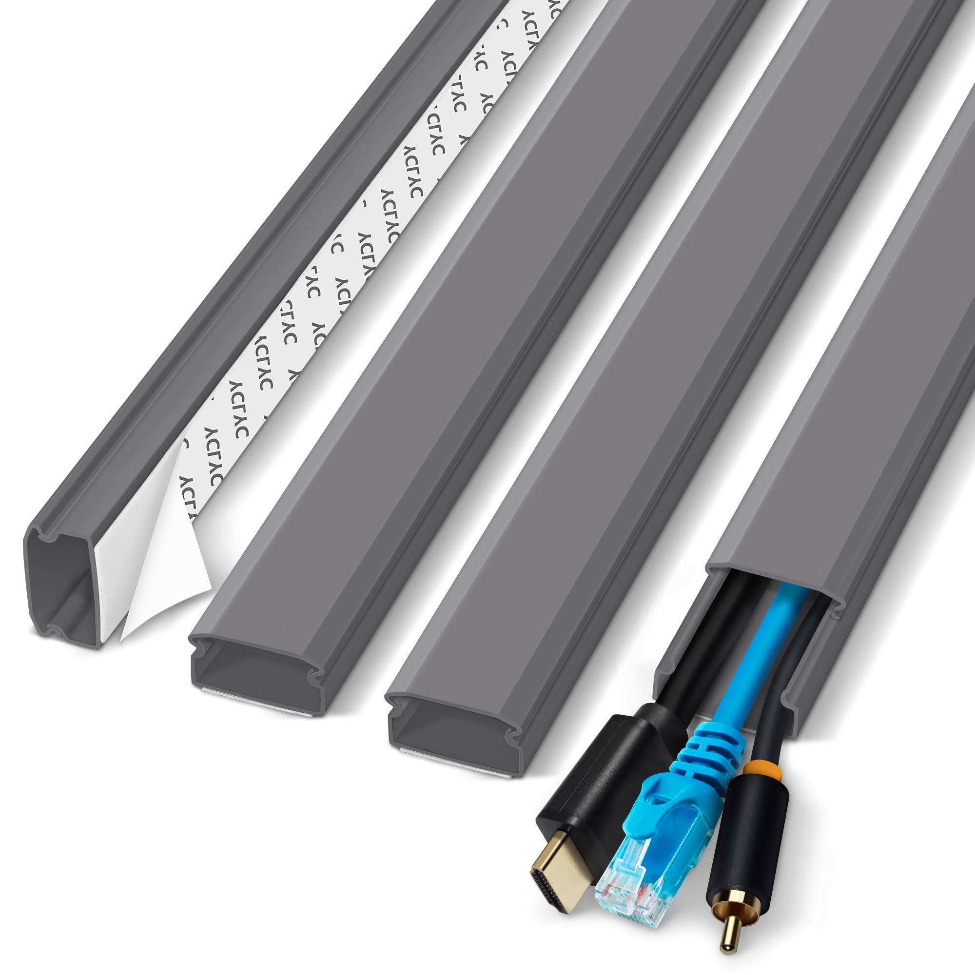 Yclyc Cable Cover Wall, 62.8In Grey Wire Cover For Wall, Cord Hiders For Tv On Wall, Paintable Cord Cover Wall Kit, Hide Cords W