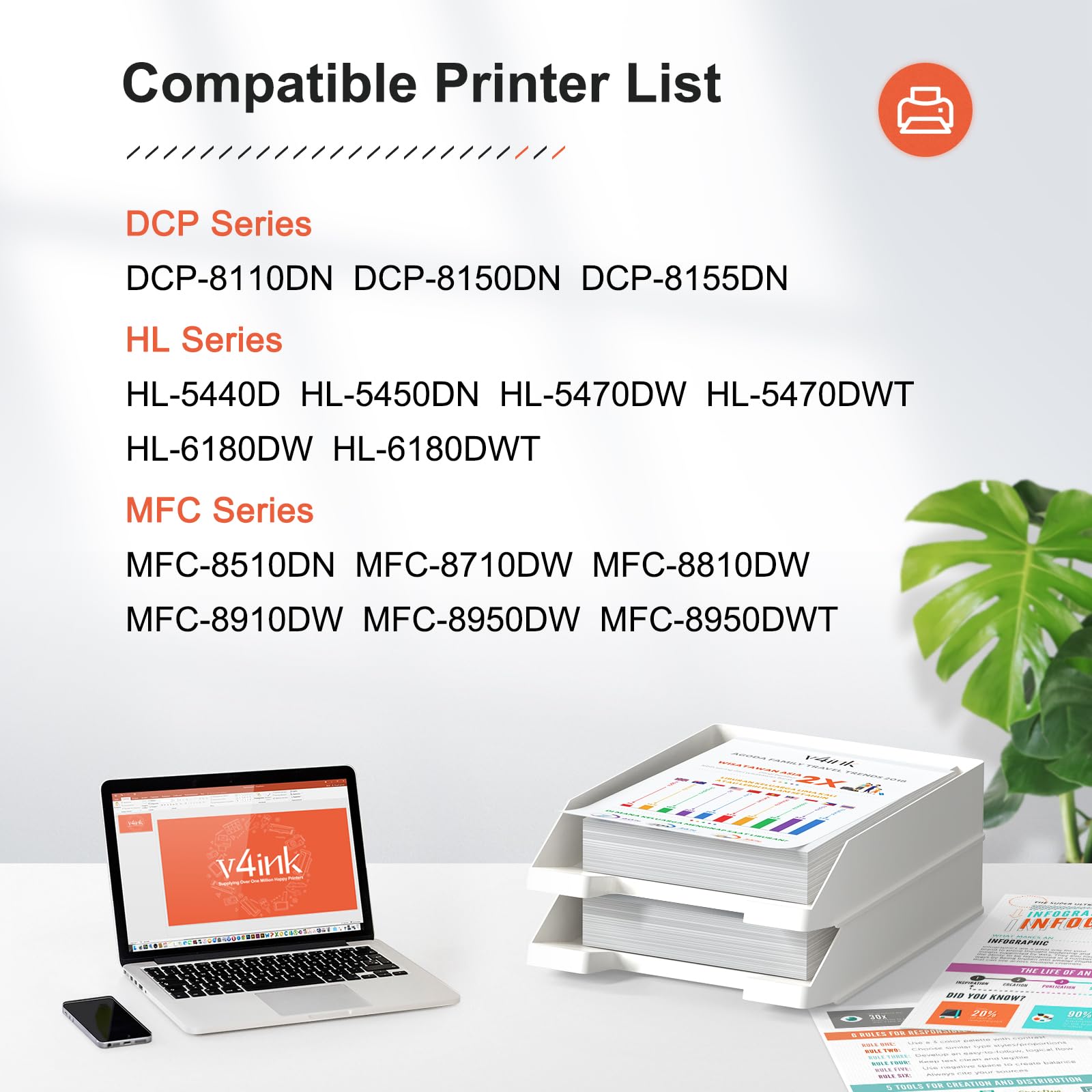 V4Ink Compatible Drum Unit Replacement For Brother Dr720 (1 Pack) Work With Dcp 8110 Dcp 8150 Dcp 8155 Hl 5440 Hl 5450 Hl 5470 H