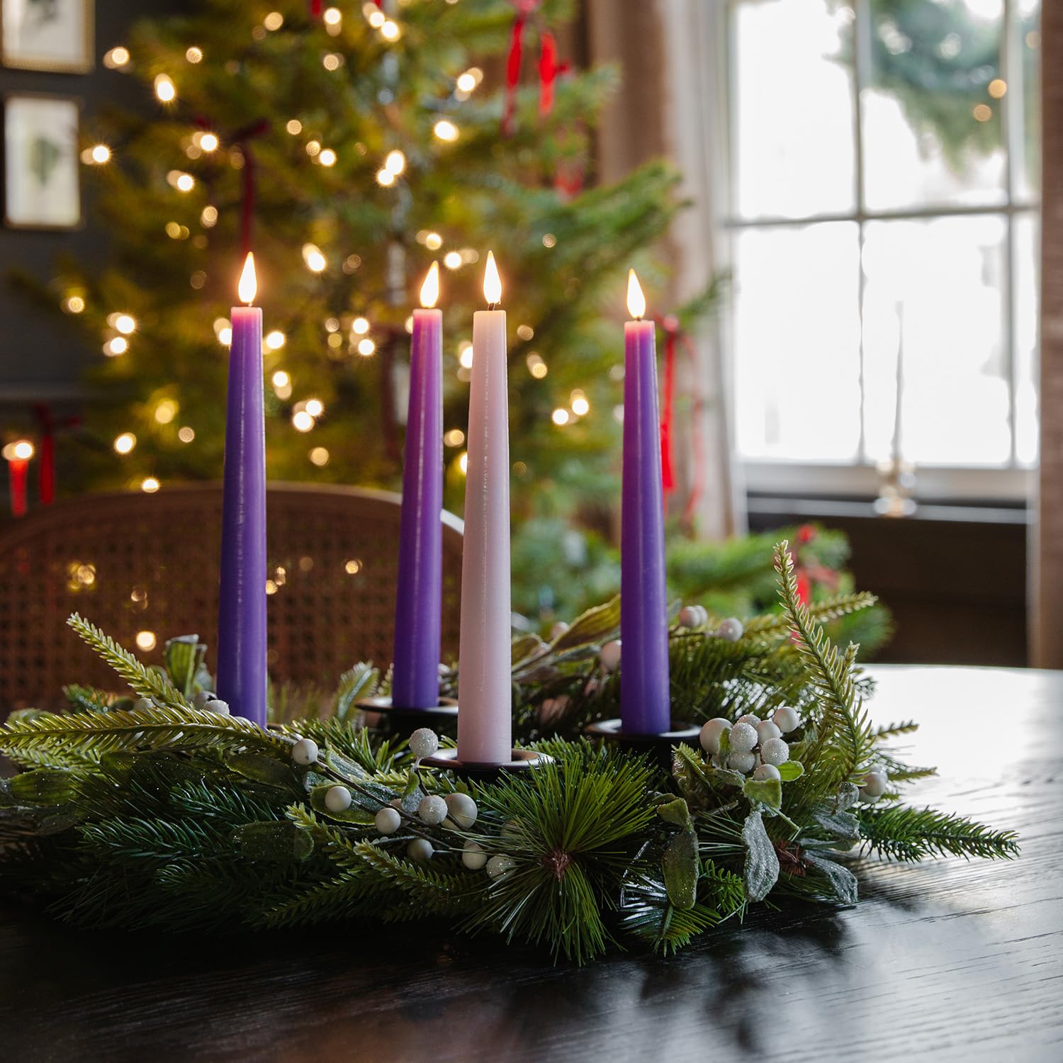 Lamplust Battery Operated Advent Candles Set Of 4, 9 Inch Purple & Pink Flameless Candles, Flameless Taper Candles For Advent Wr