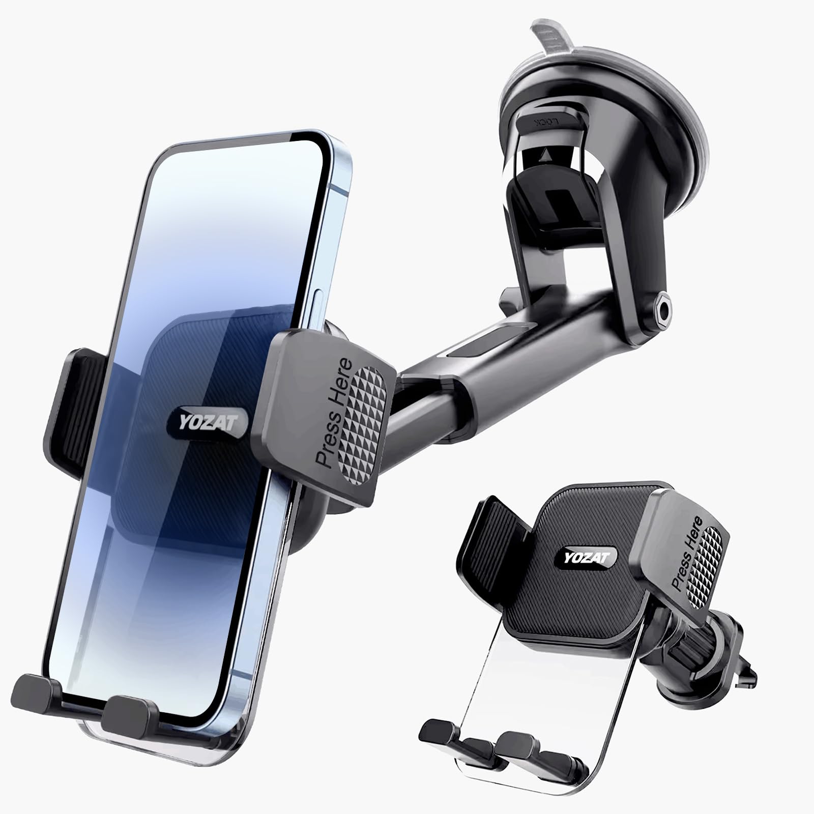 Yozat Car Phone Holder For Dashboard, Windshield, Air Vent - Universal Mount, Heavy Duty, Compatible With All Smartphones