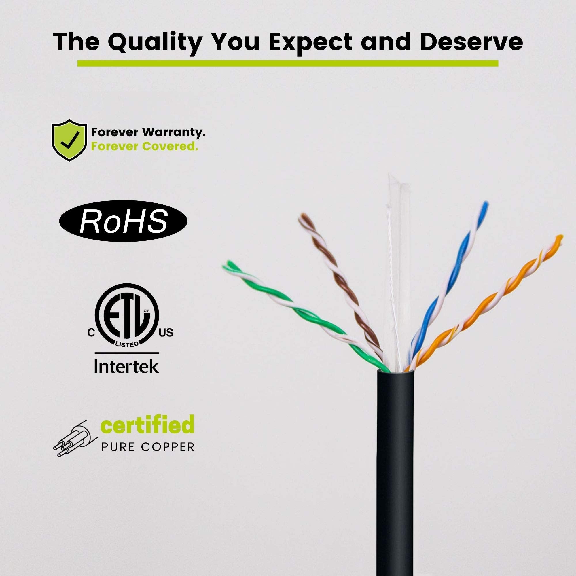 Truecable Cat6 Riser (Cmr), 1000Ft, Black, 23Awg 4 Pair Solid Bare Copper, 550Mhz, Poe++ (4Ppoe), Etl Listed, Unshielded Twisted Pair (Utp), Bulk Ethernet Cable
