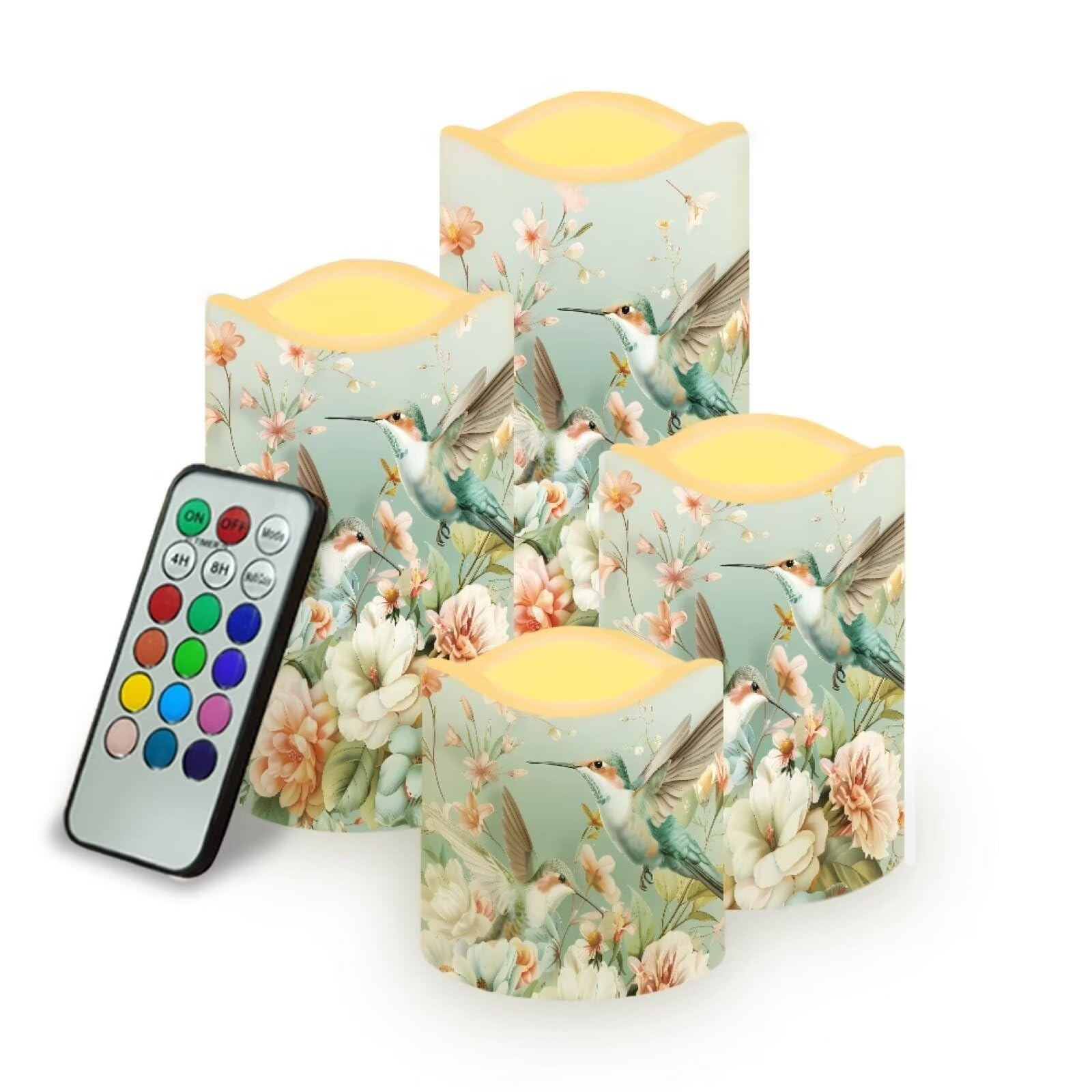 Uorisanigo Green Hummingbird Plastic Flameless Candles with Remote Control and Timer LED Flickering Battery Operated Color Chang