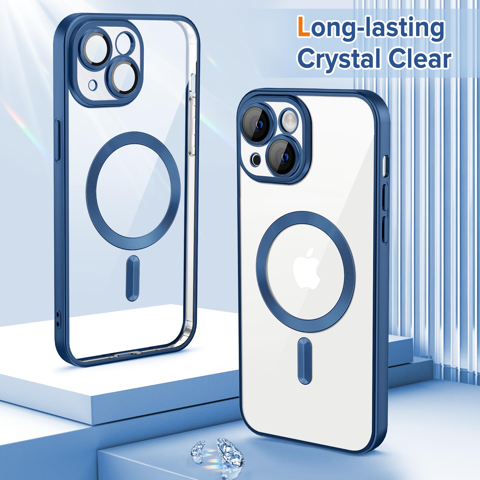 Hython Magnetic Clear Case For Iphone 15 Plus Case With Camera Lens Protector [Compatible With Magsafe] Plating Edge Slim Soft T